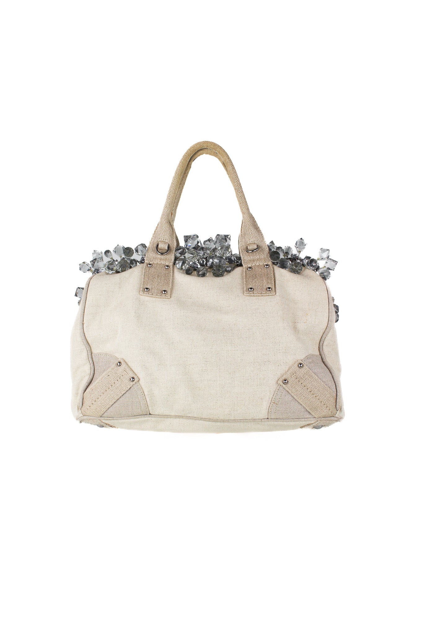 Natural canvas handbag with crystals SS2010