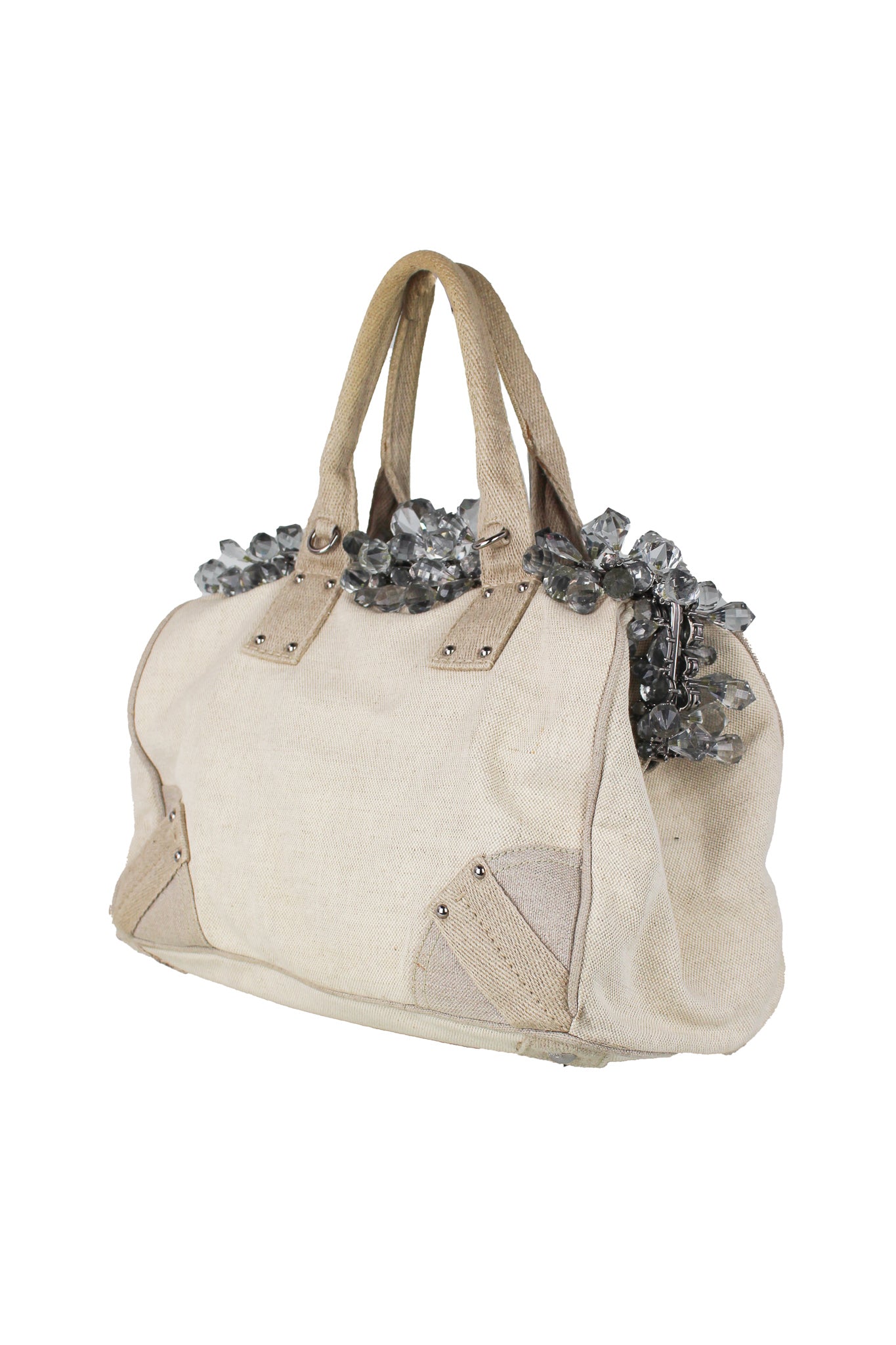 Natural canvas handbag with crystals SS2010