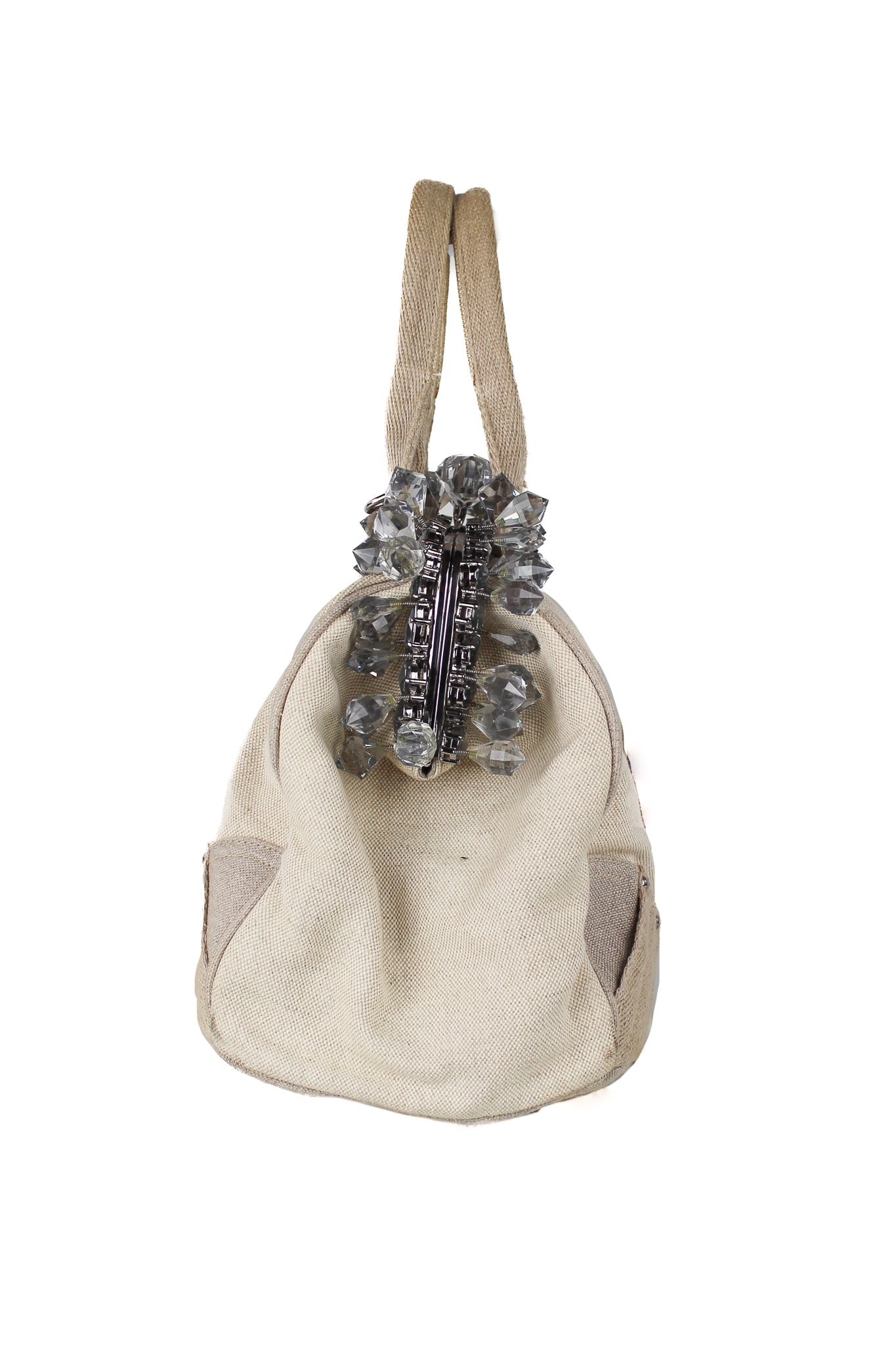 Natural canvas handbag with crystals SS2010