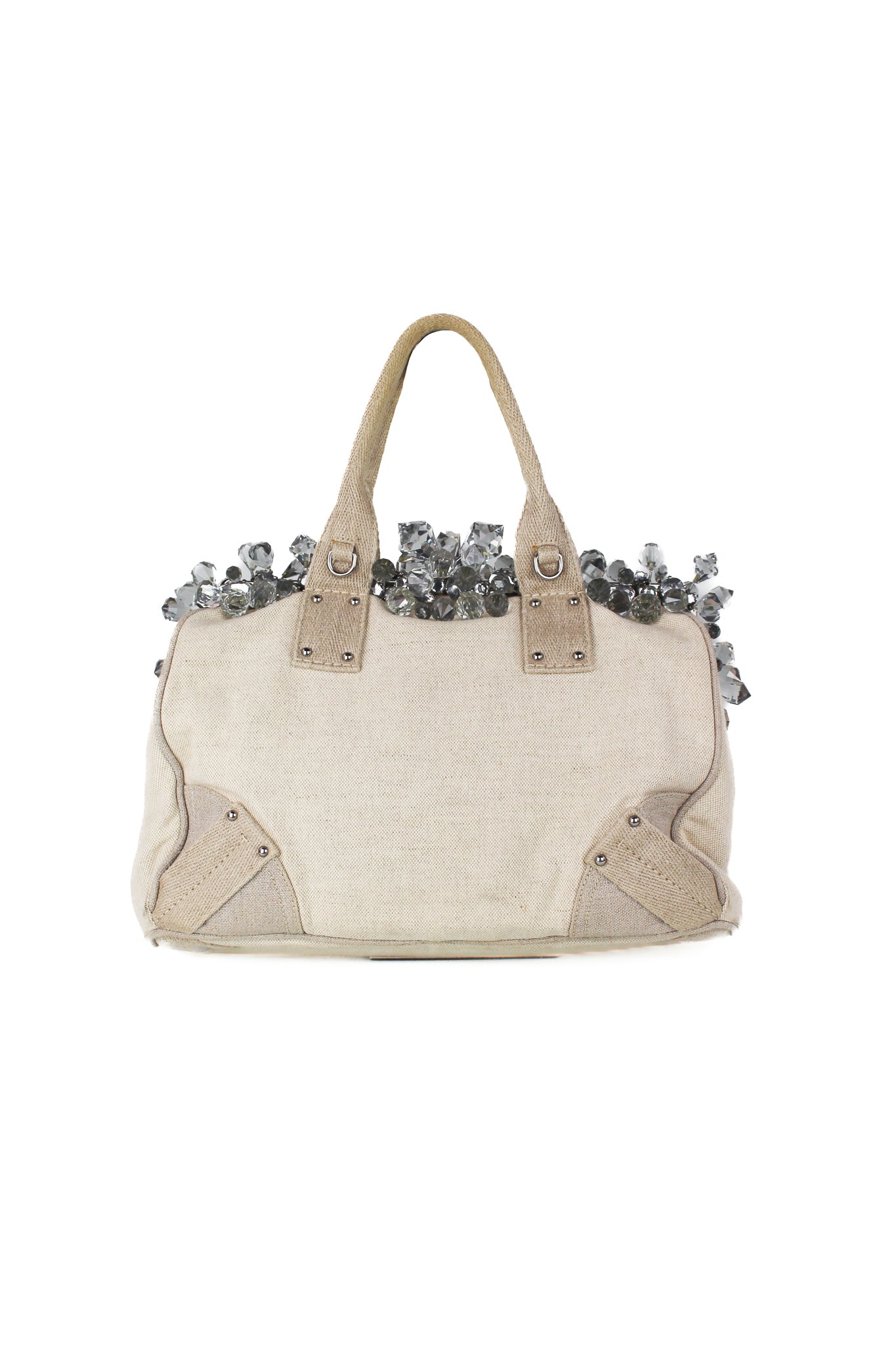 Natural canvas handbag with crystals SS2010