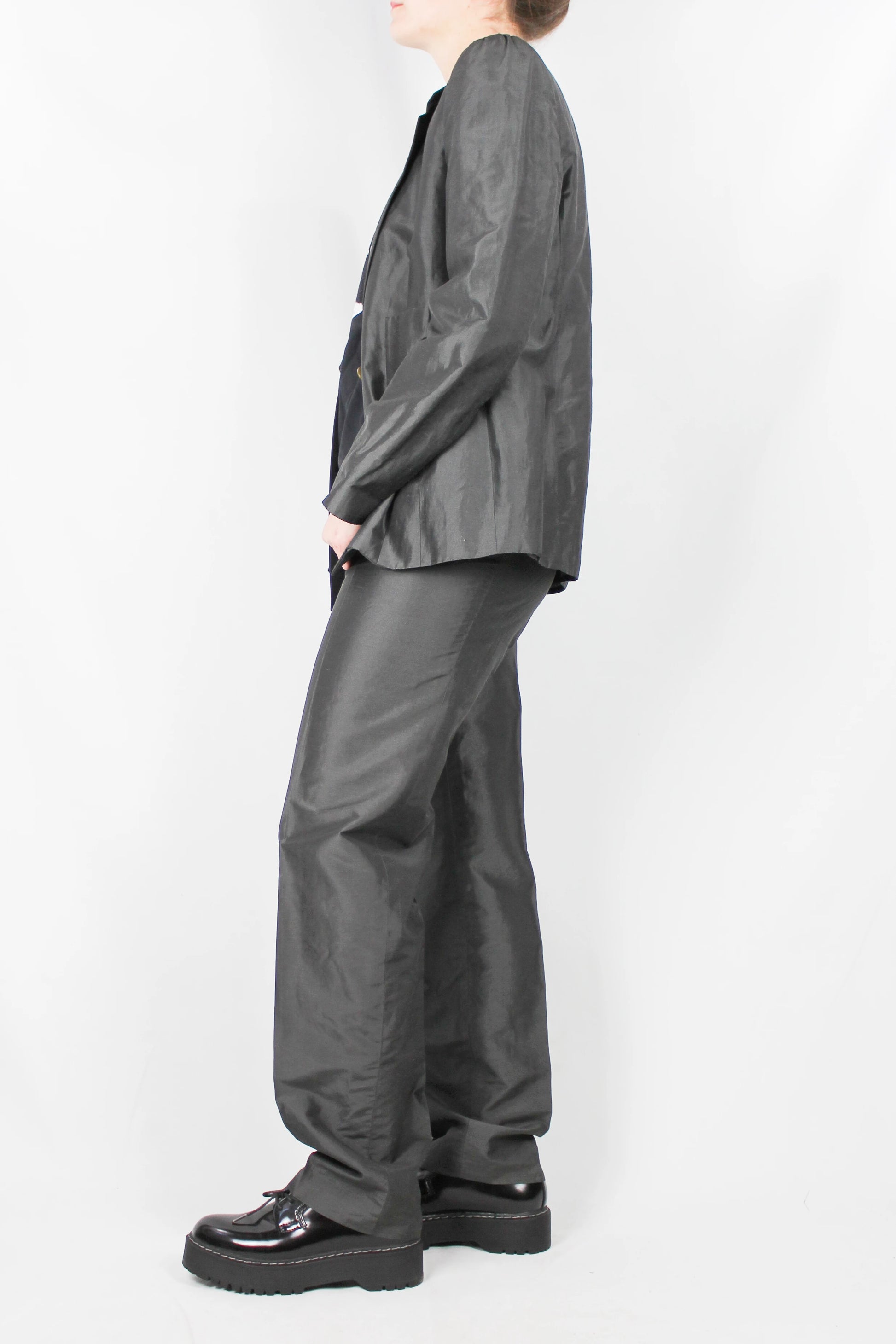 Dark grey silk tailleur