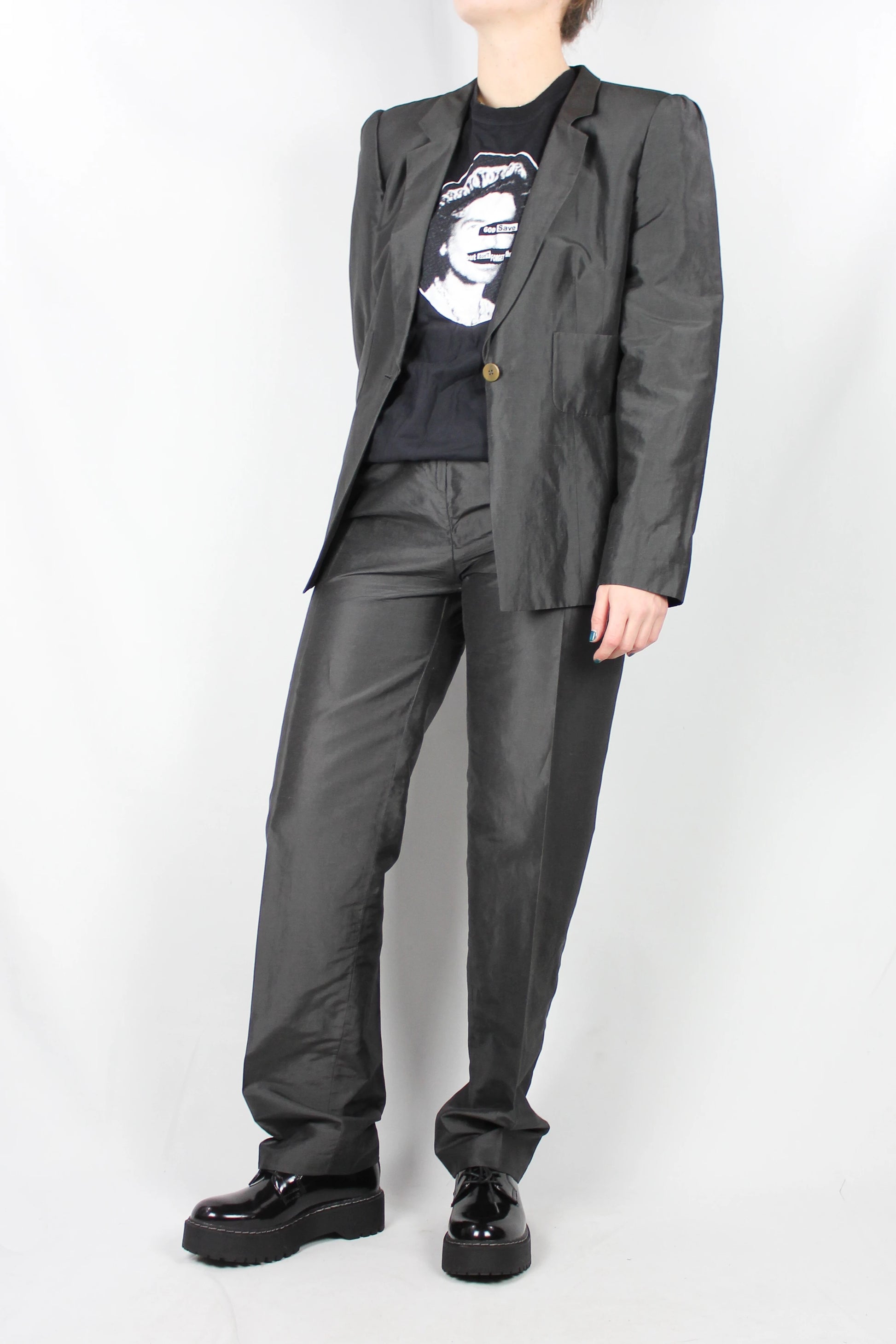 Dark grey silk tailleur