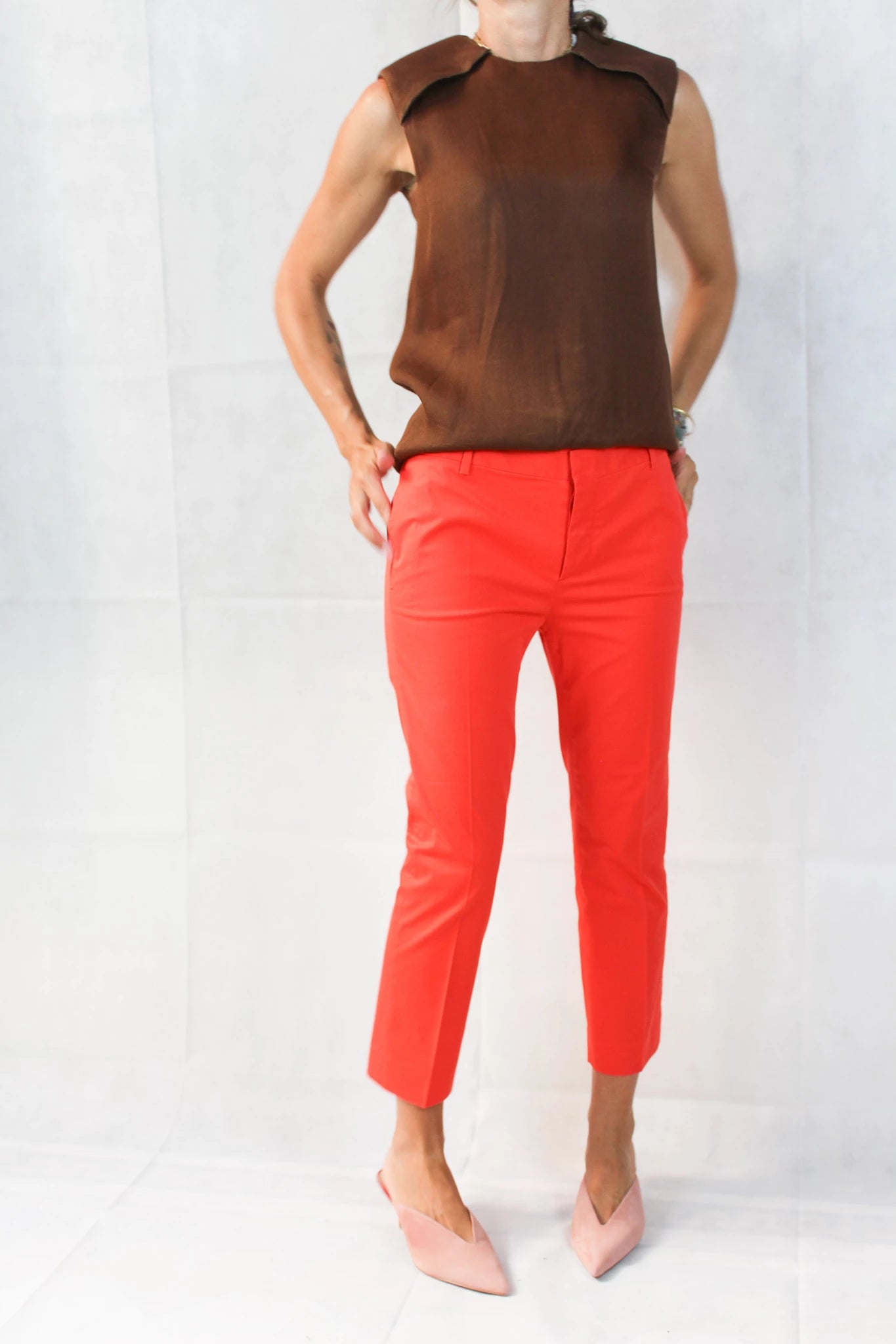 Sleeveless Light-Wash Silk Blouse