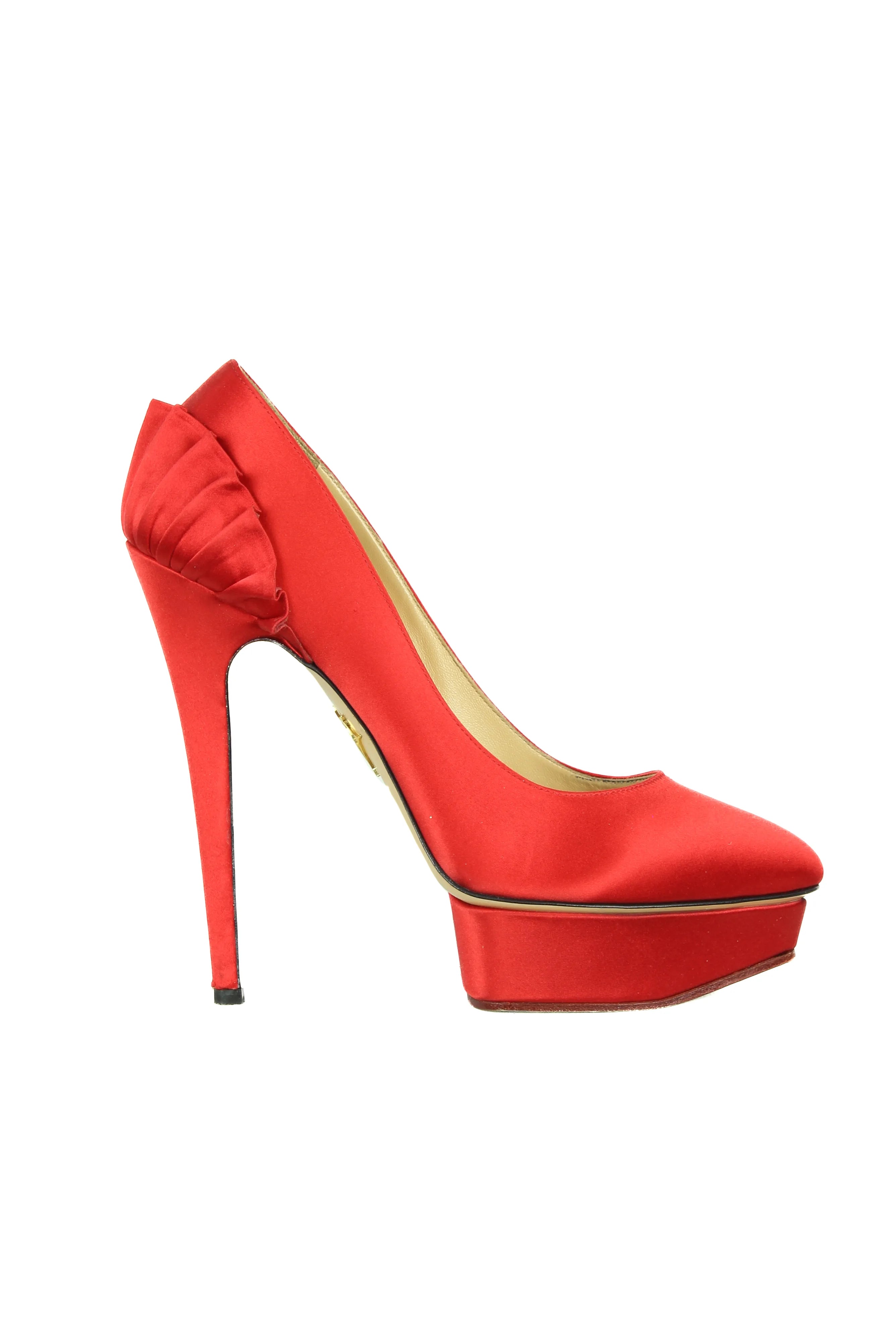 Red satin Debbie pumps