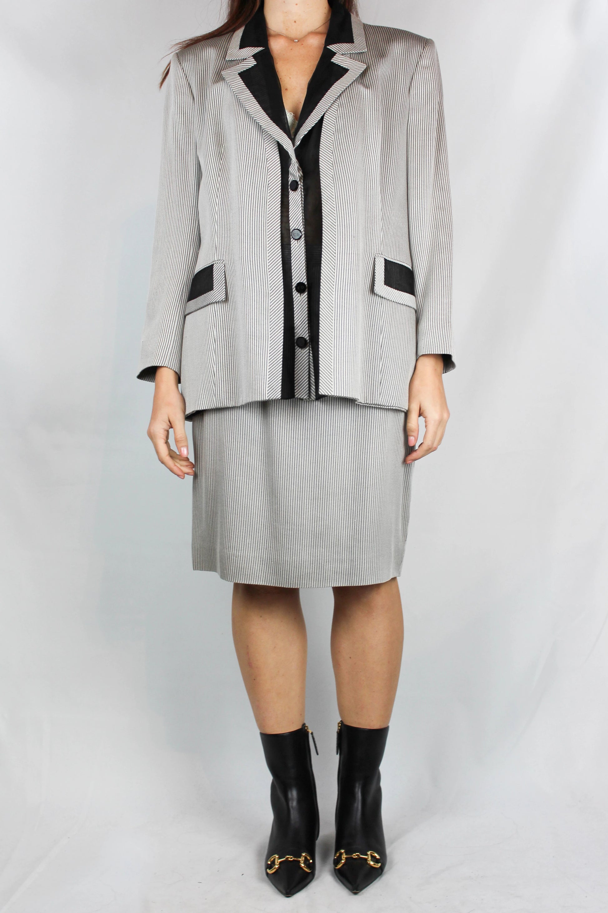 Tailleur with Midi Skirt and Chiffon Detail Jacket