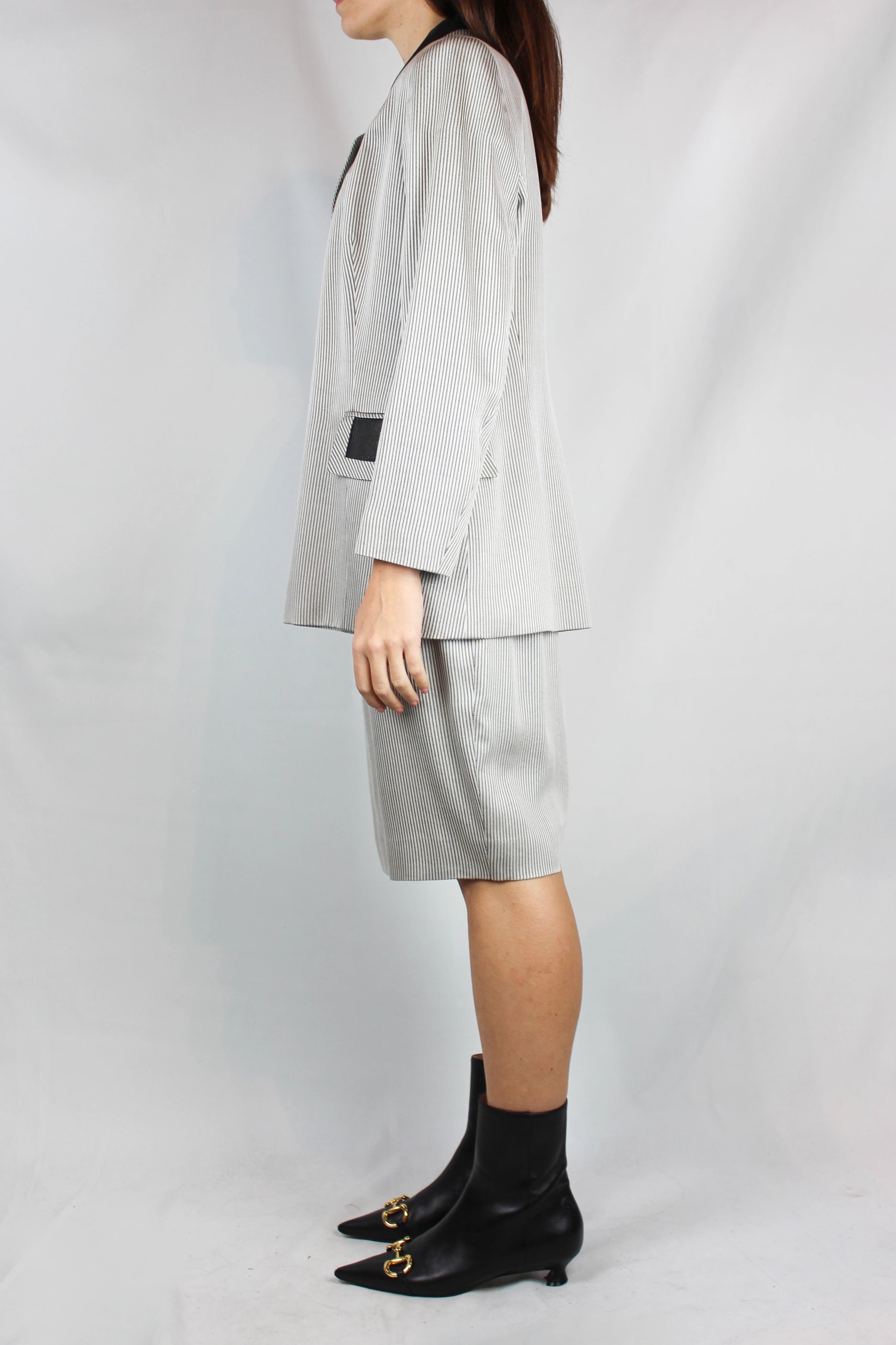 Tailleur with Midi Skirt and Chiffon Detail Jacket
