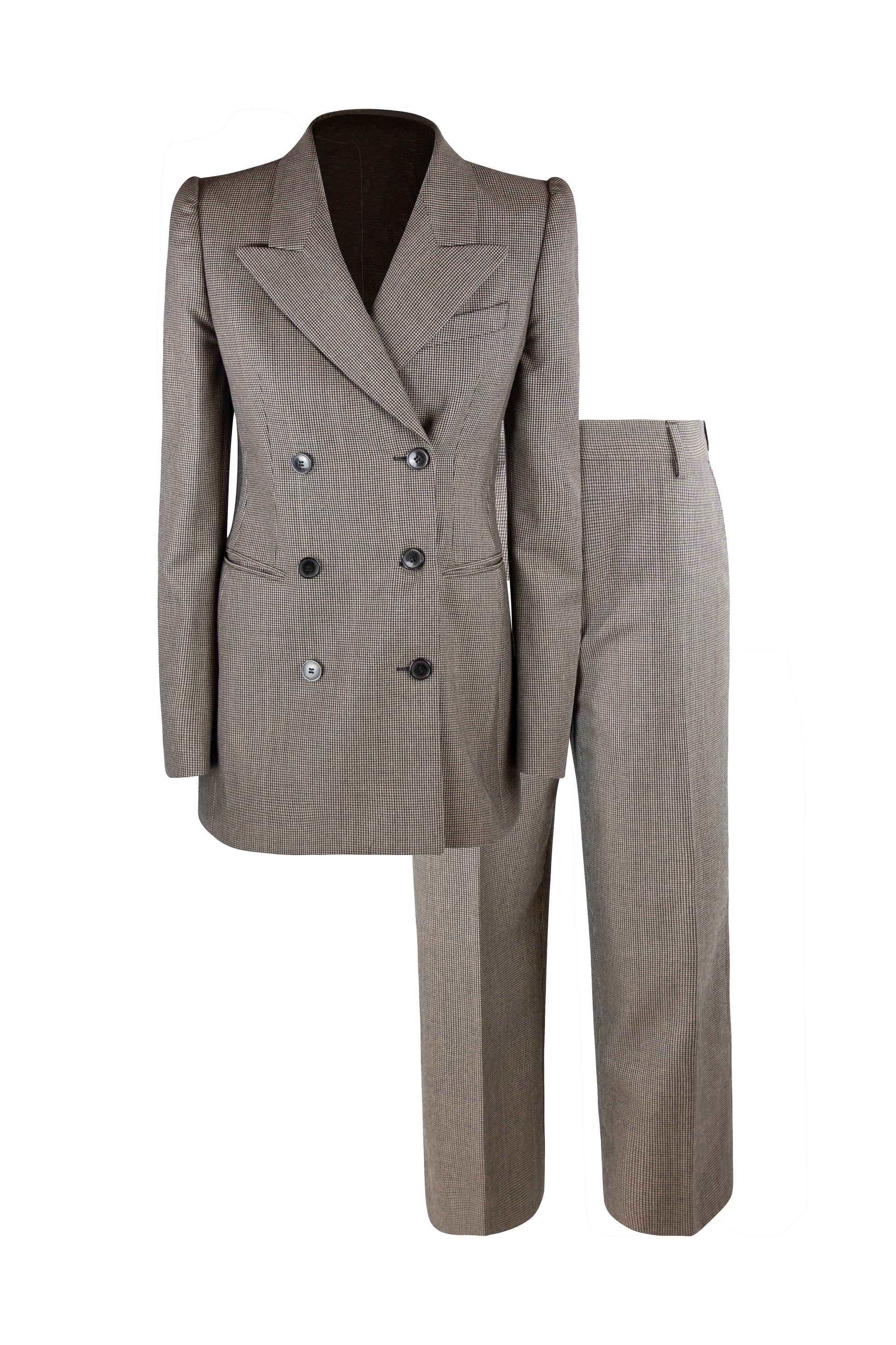 Tailleur in Micro-Checked Wool with Double-Breasted Jacket