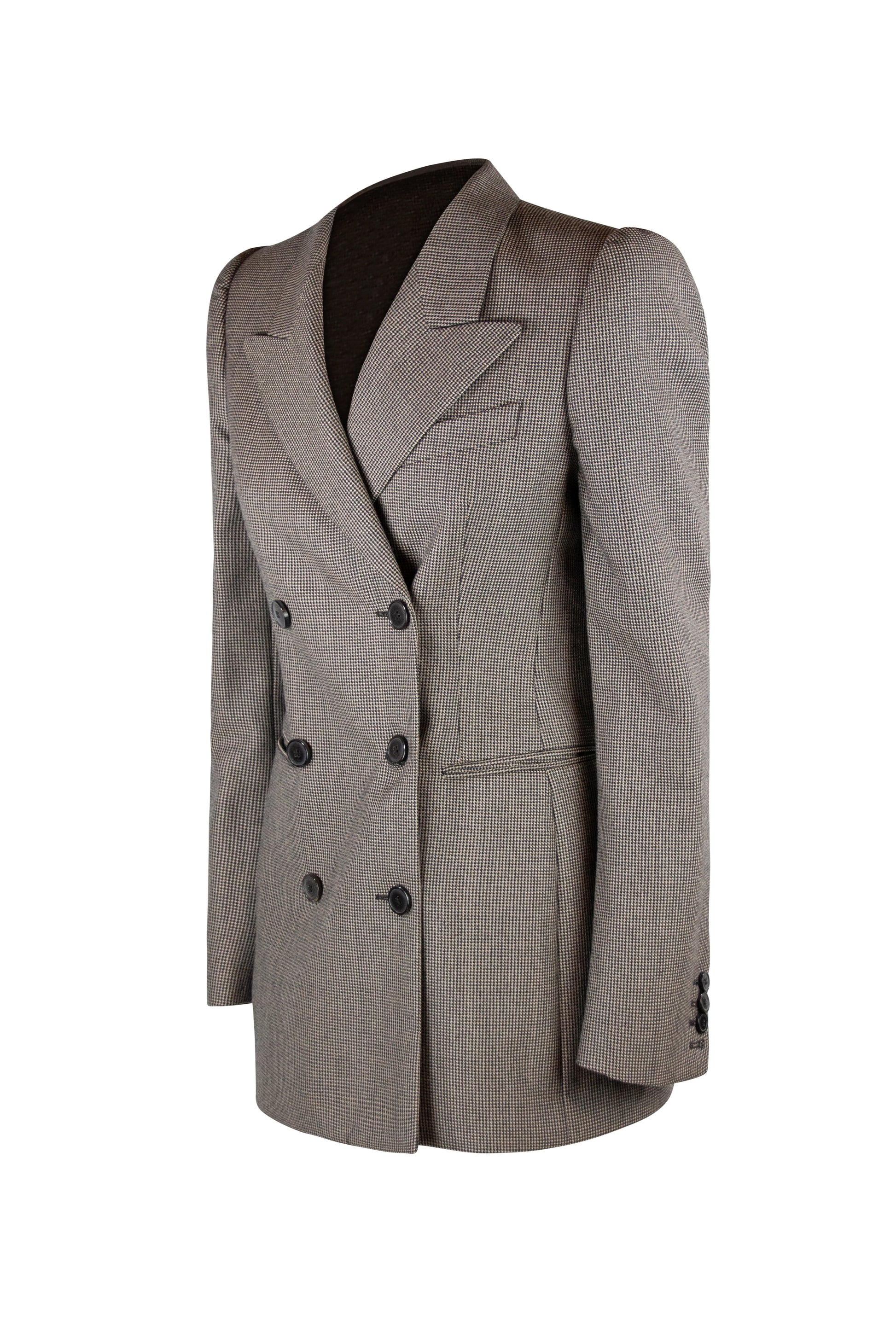 Tailleur in Micro-Checked Wool with Double-Breasted Jacket
