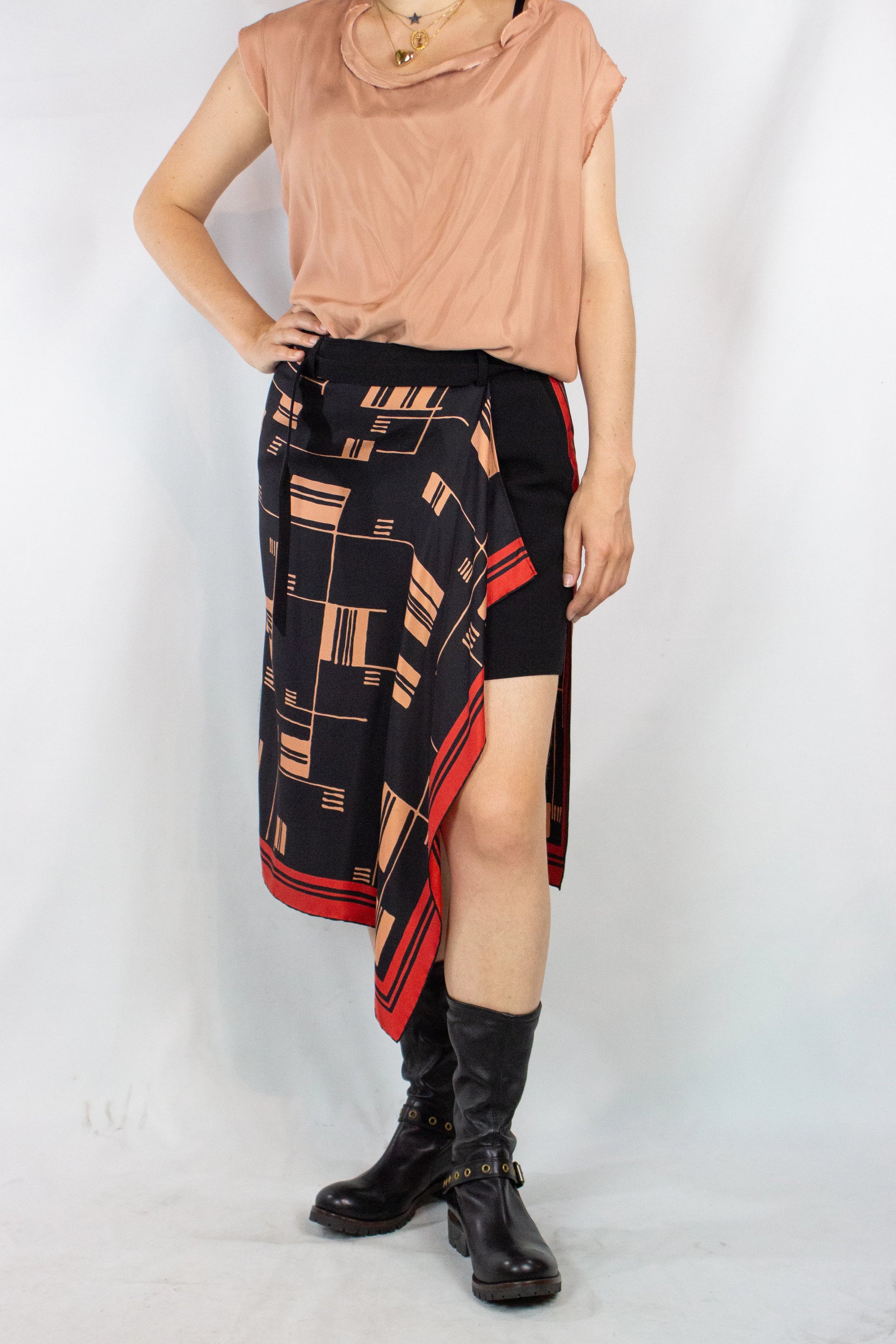 Asymmetrical Foulard Skirt with Black Bermuda SS2018