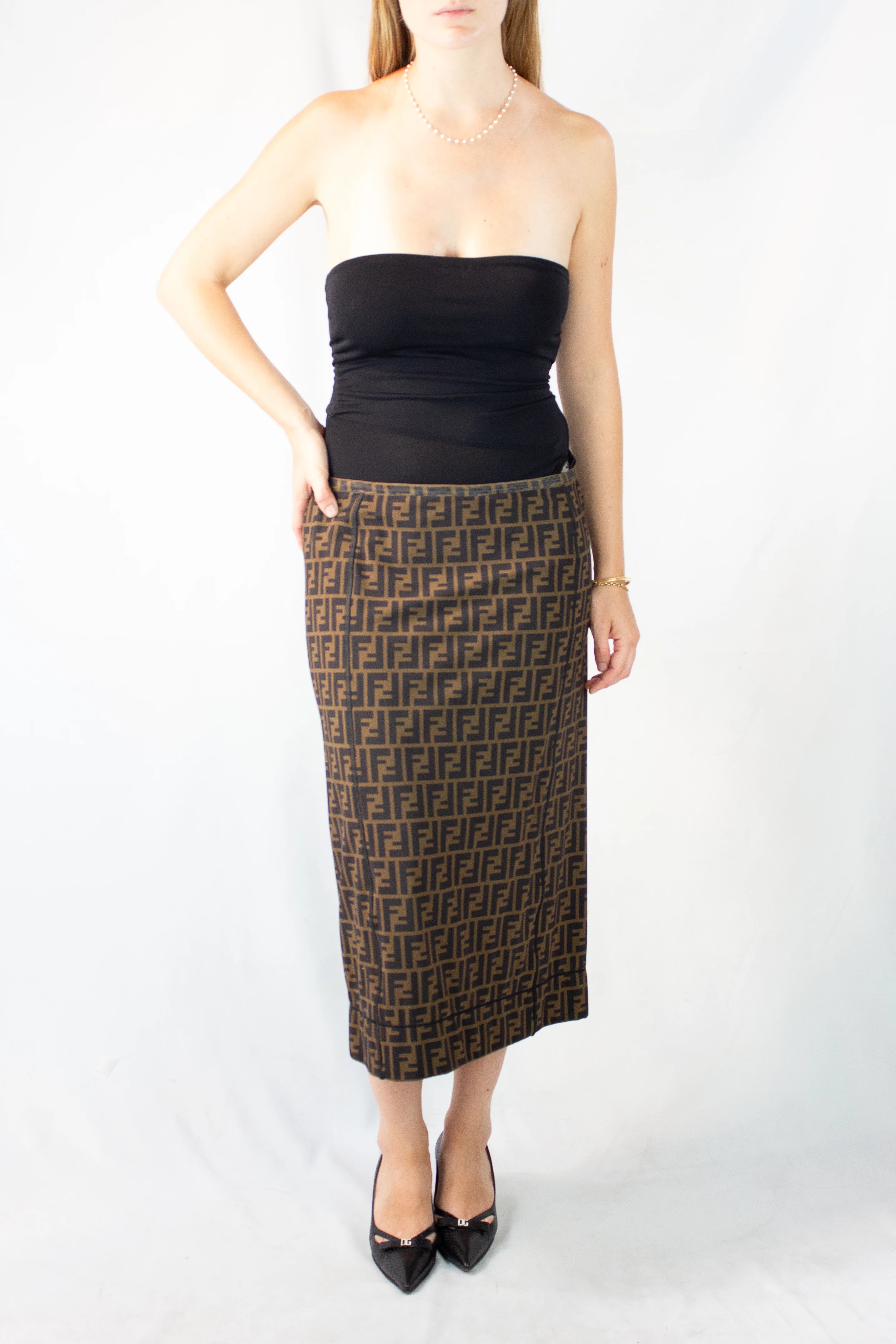 Zucca Monogram Stretch Midi Pencil Skirt