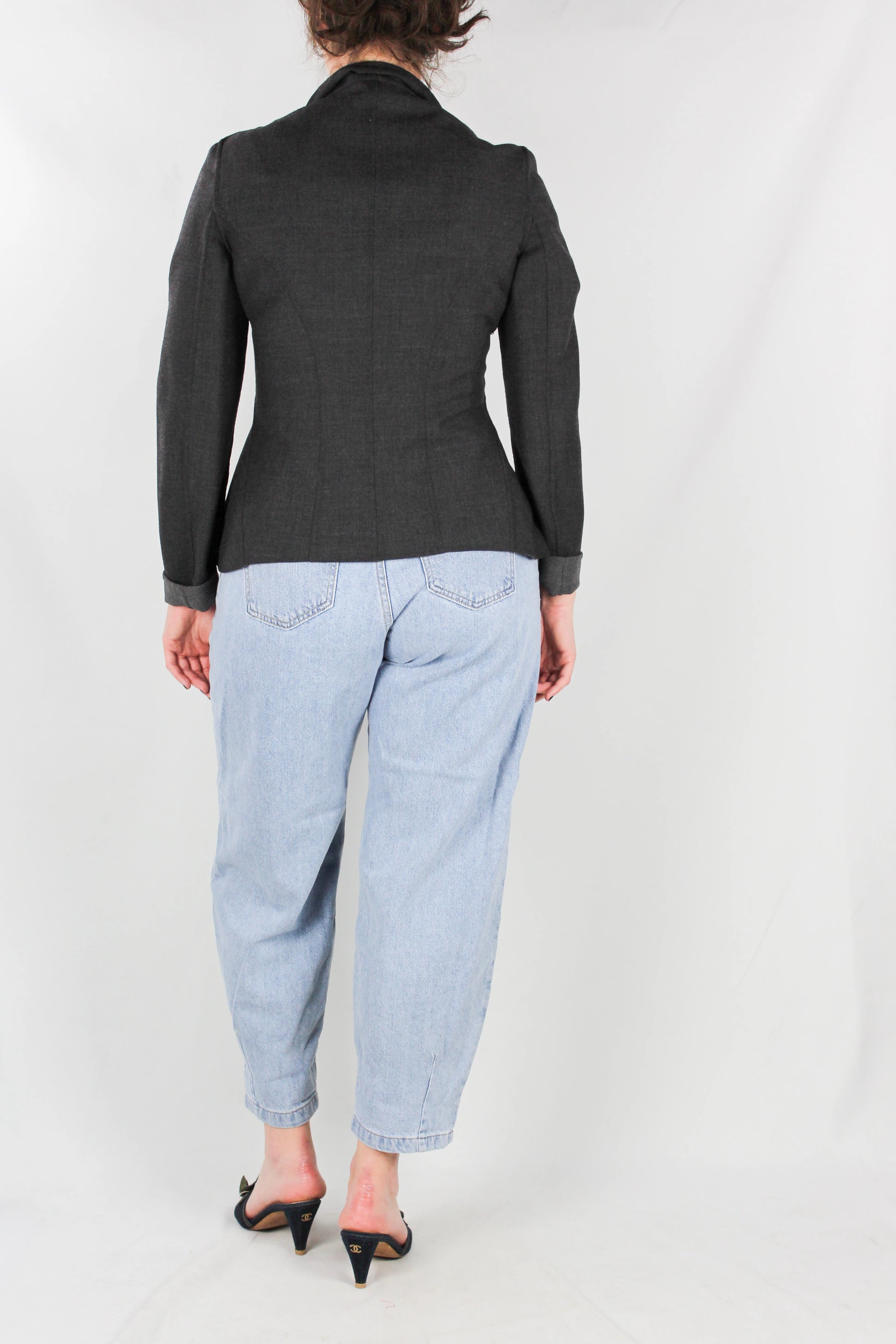 Blazer aderente in lana grigia bicolore
