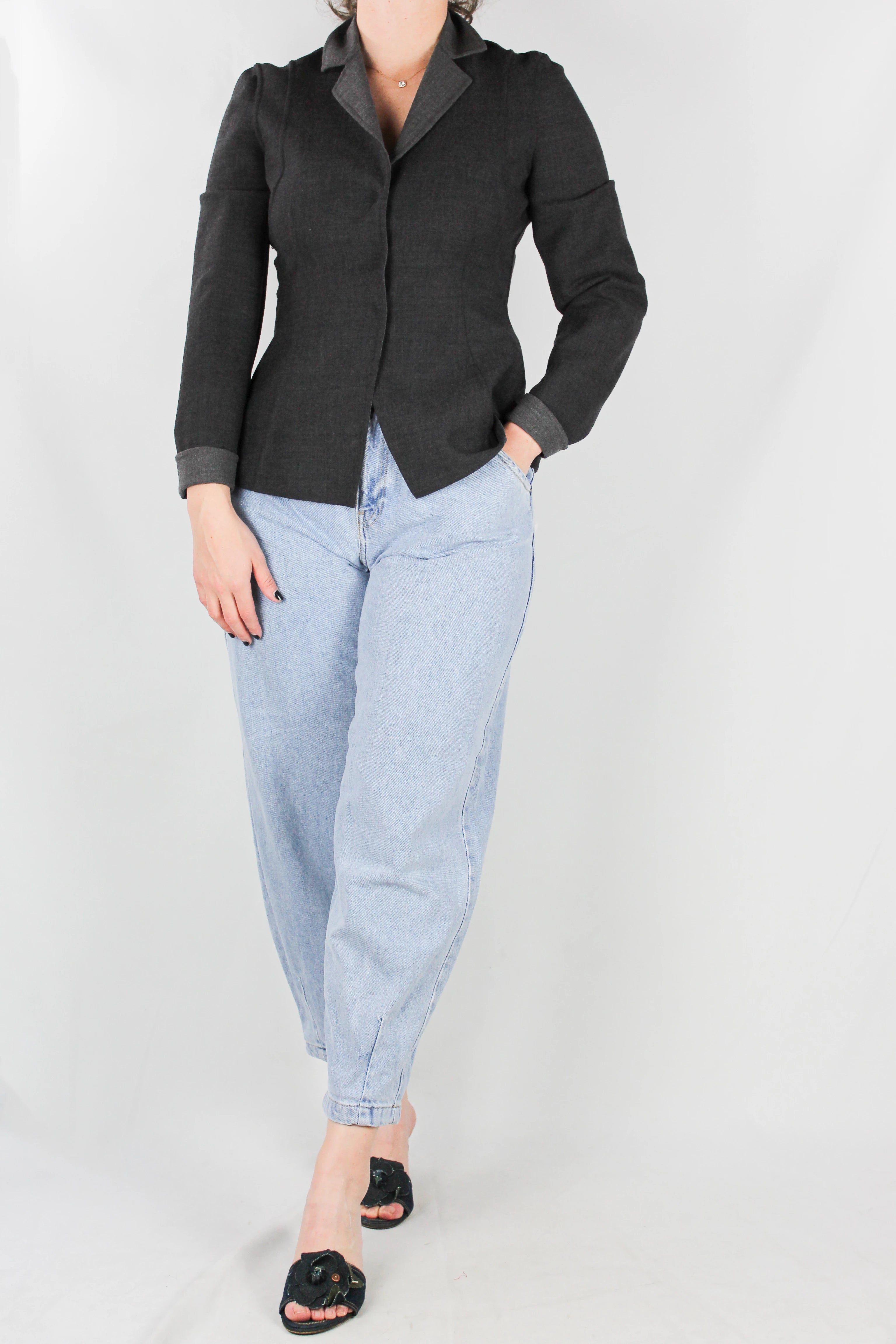 Two-Tone Grey Wool Fitted Blazer