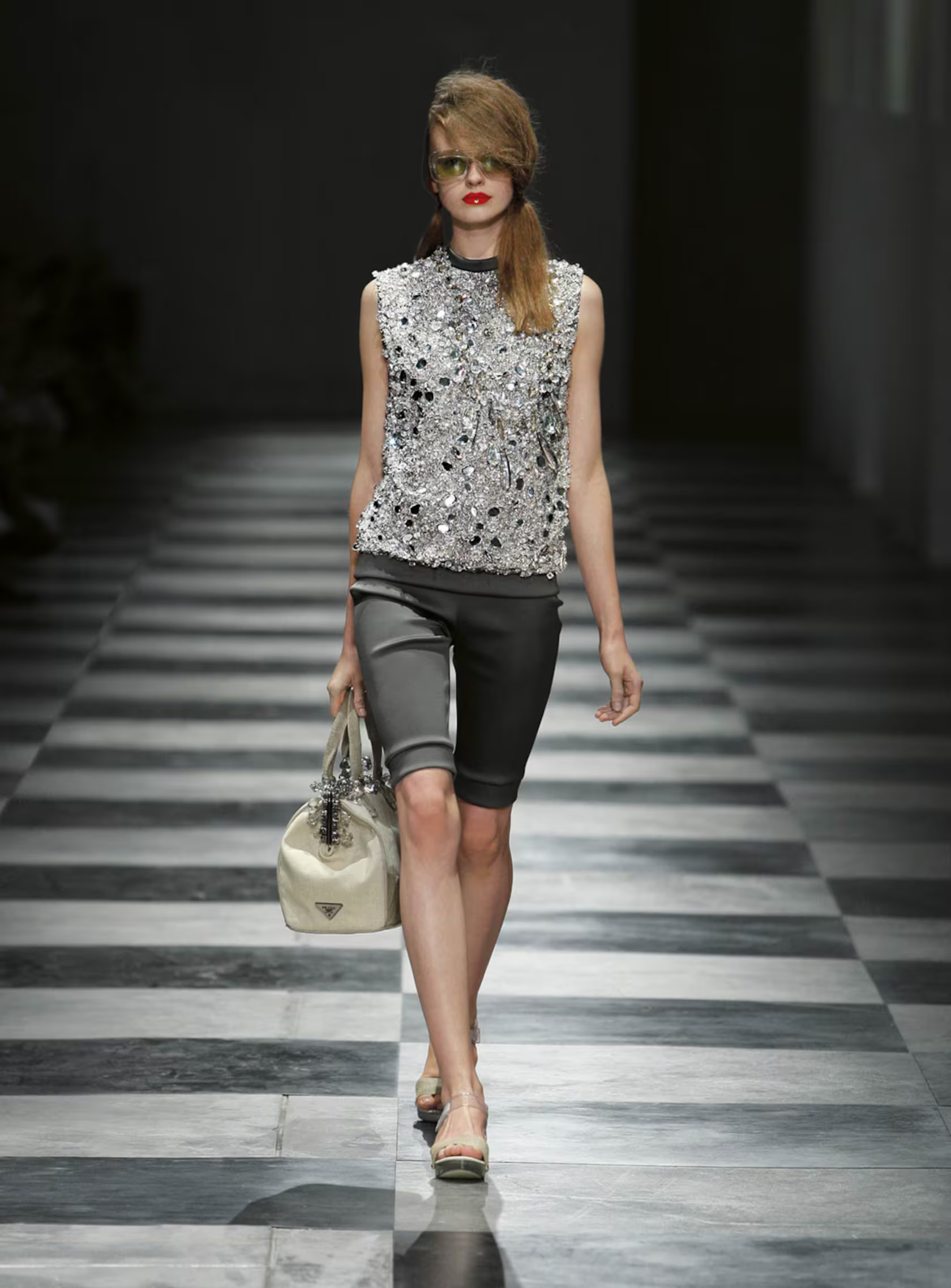 Natural canvas handbag with crystals SS2010