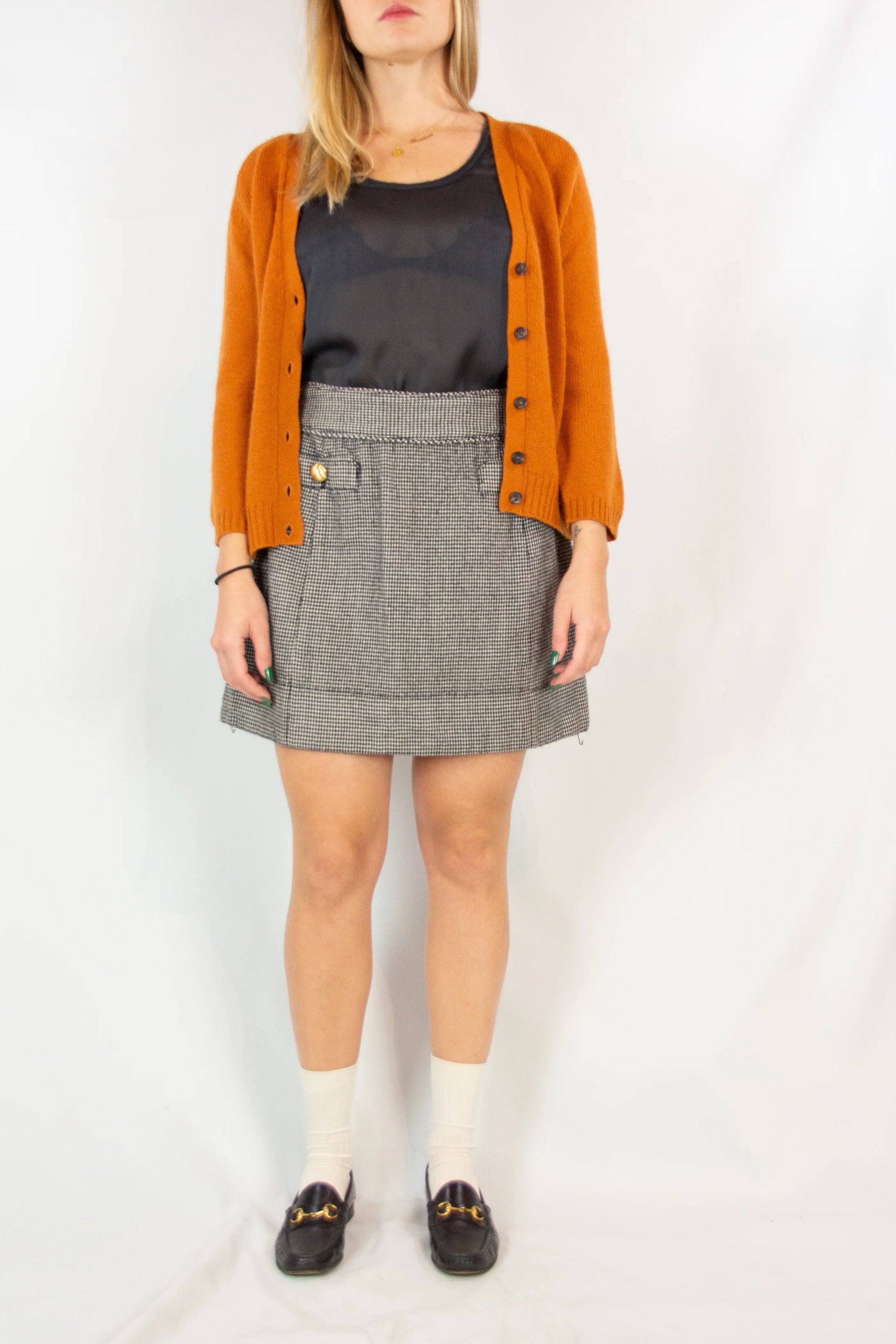 Pied de poule miniskirt with golden buttons
