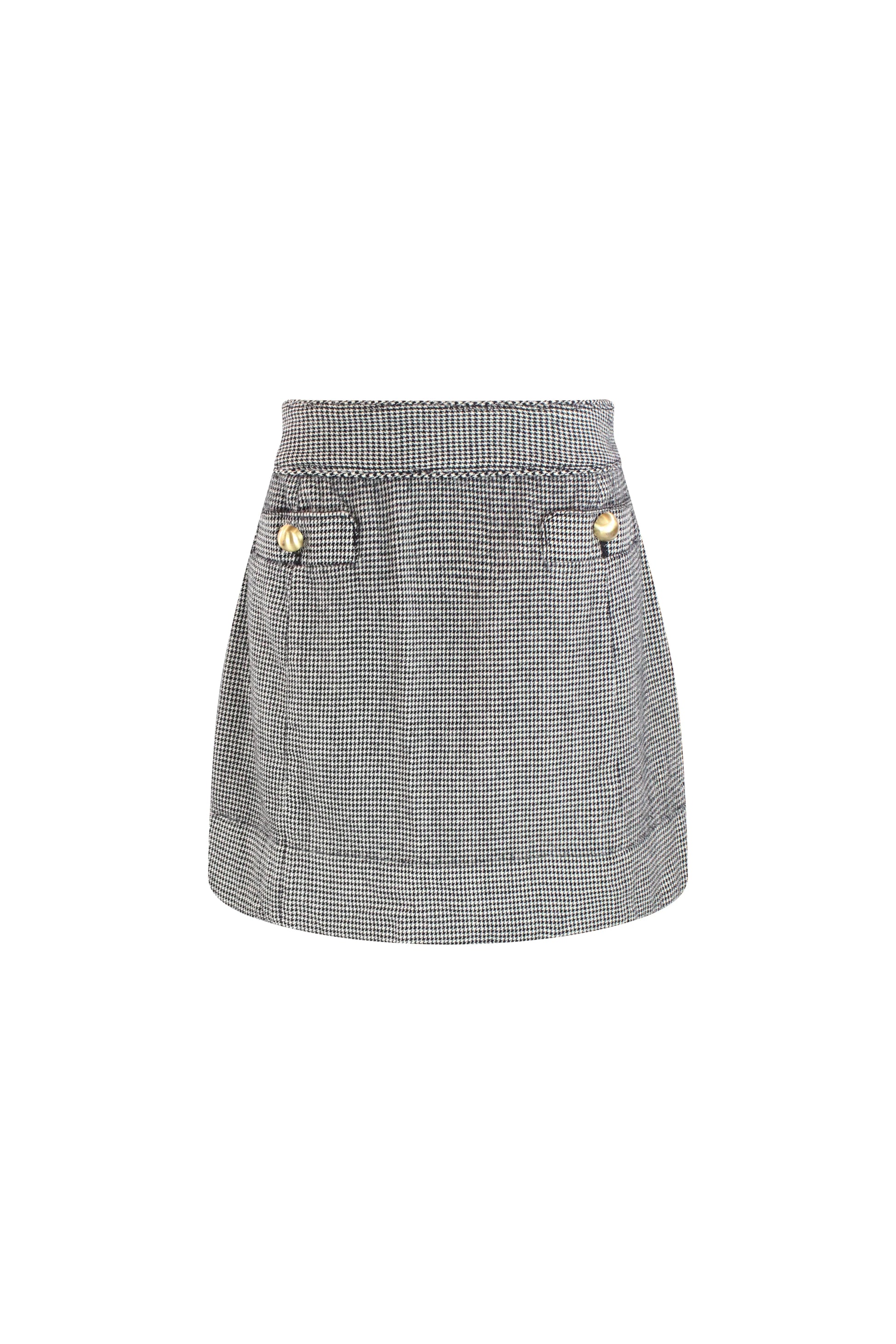 Pied de poule miniskirt with golden buttons