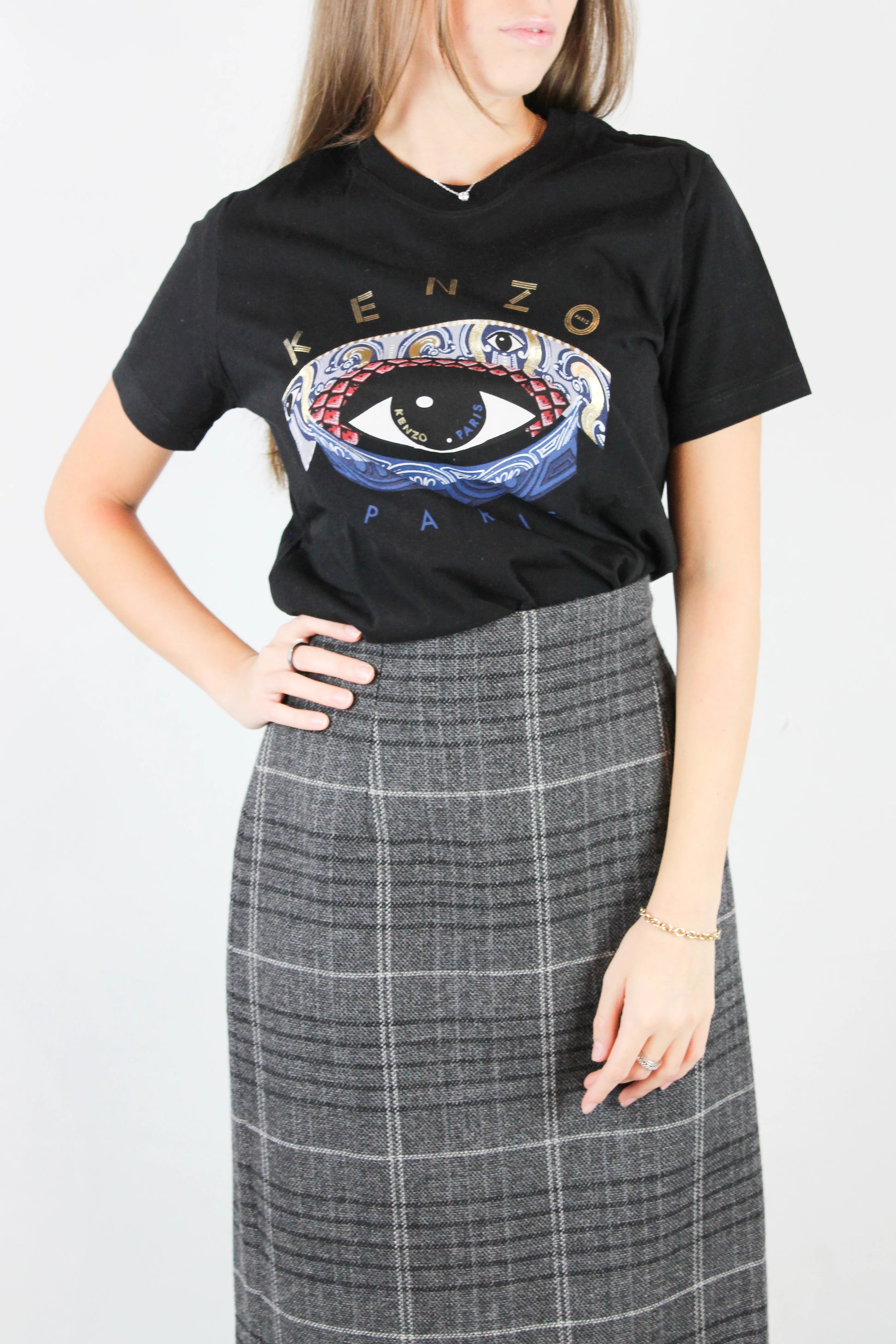 Black Cotton T-Shirt with Metallic Eye Print