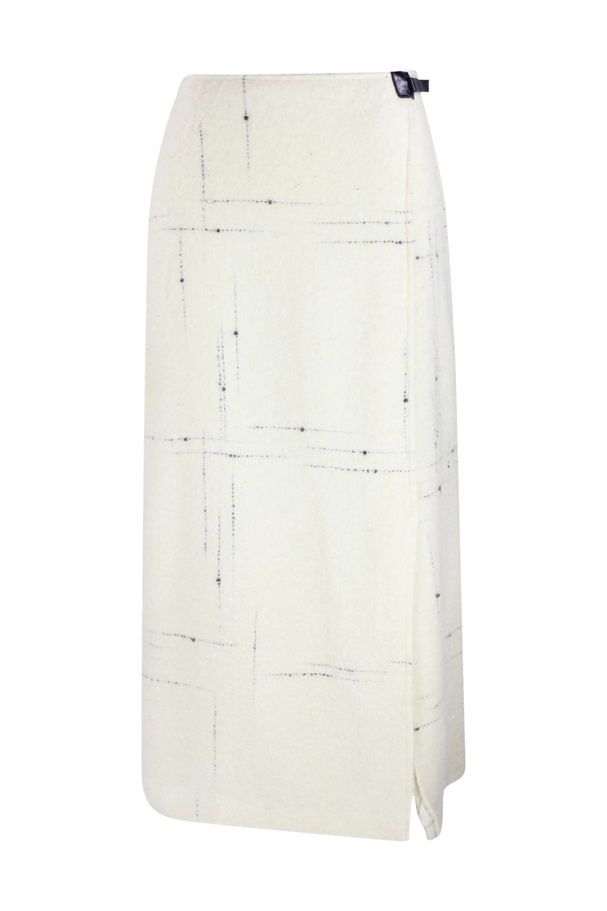 Wool wrap skirt with black stitching and leather closure