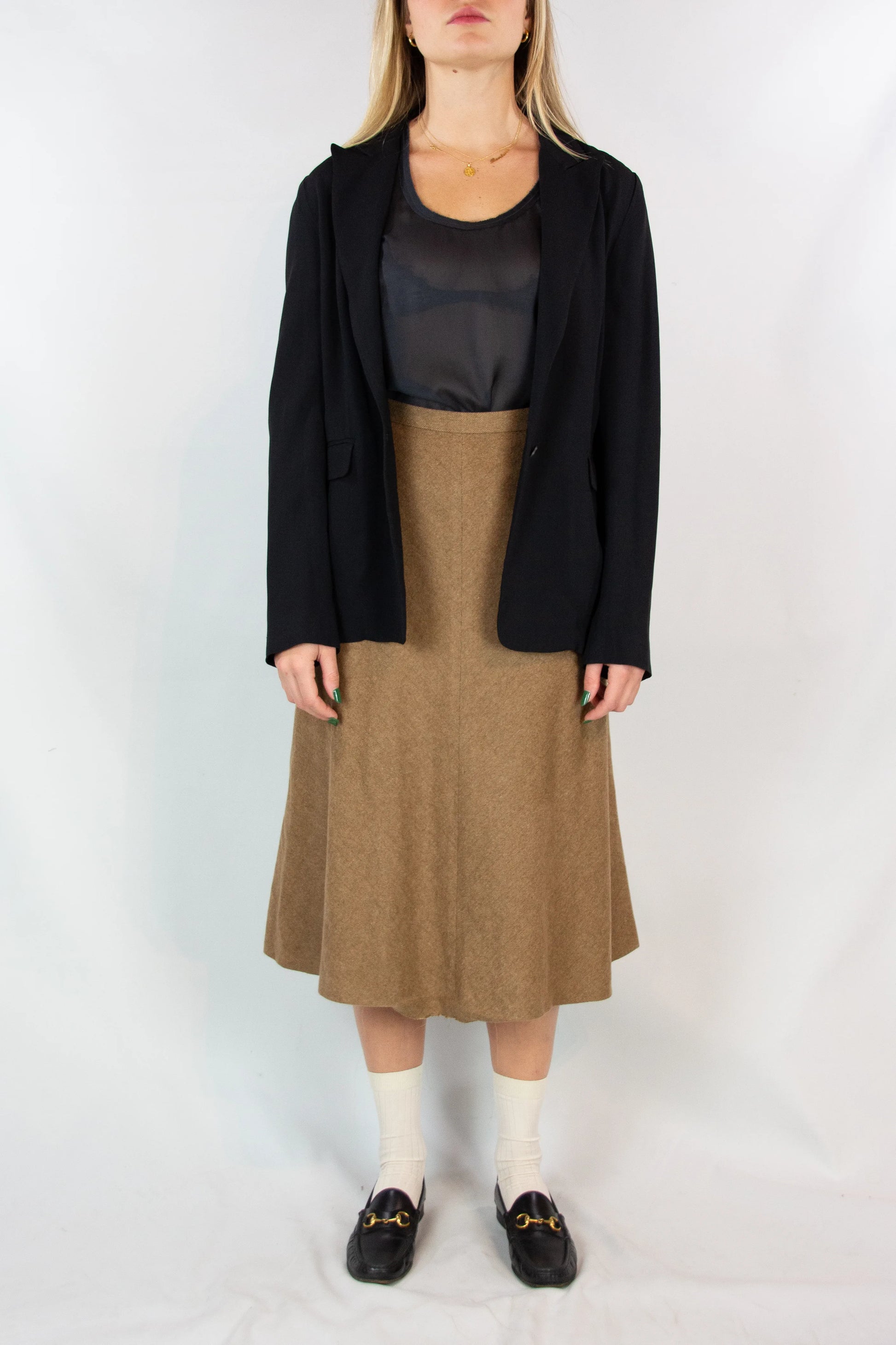 Beige Angora Blend Full Skirt