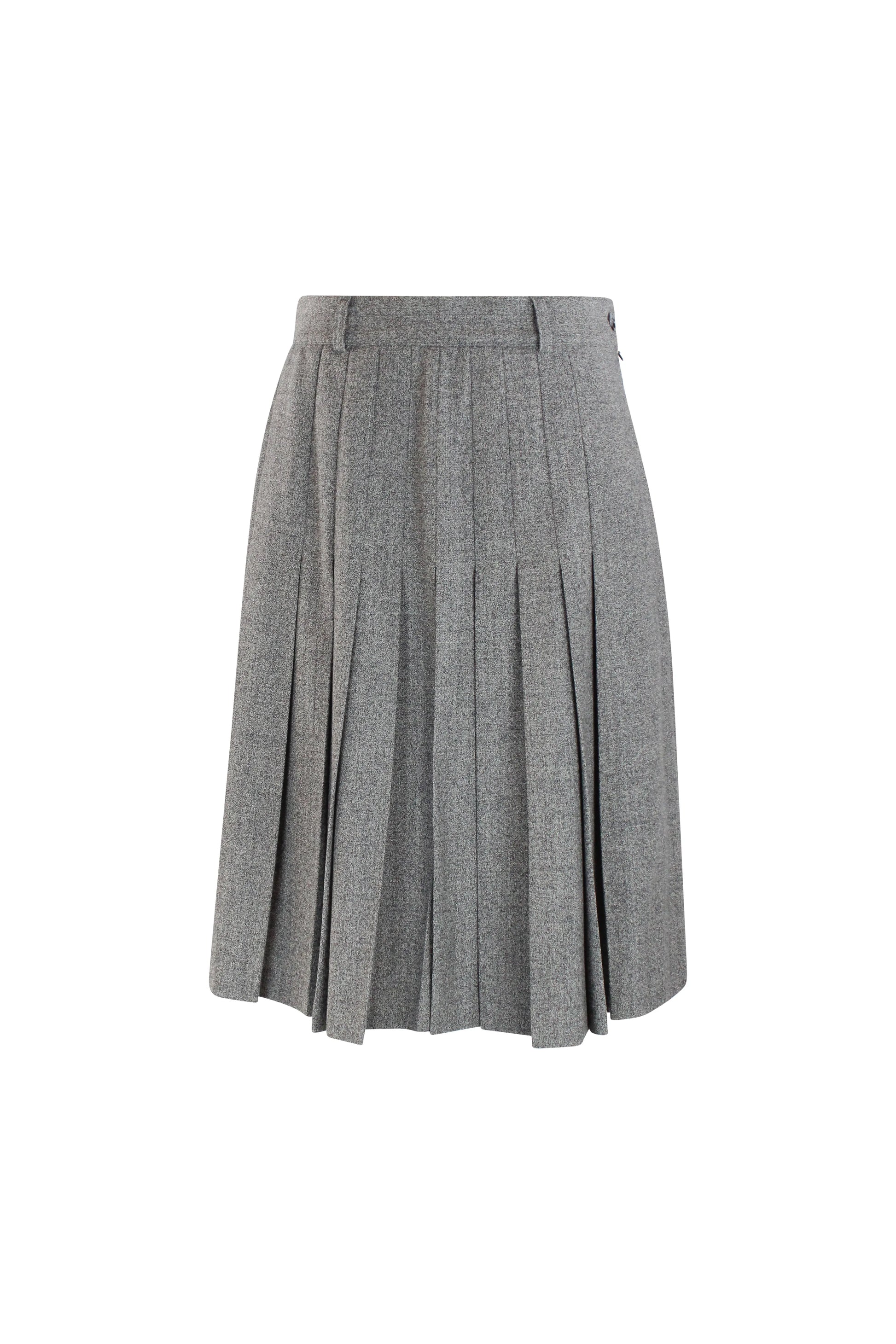 Grey Wool Pleated Skirt with High Waist