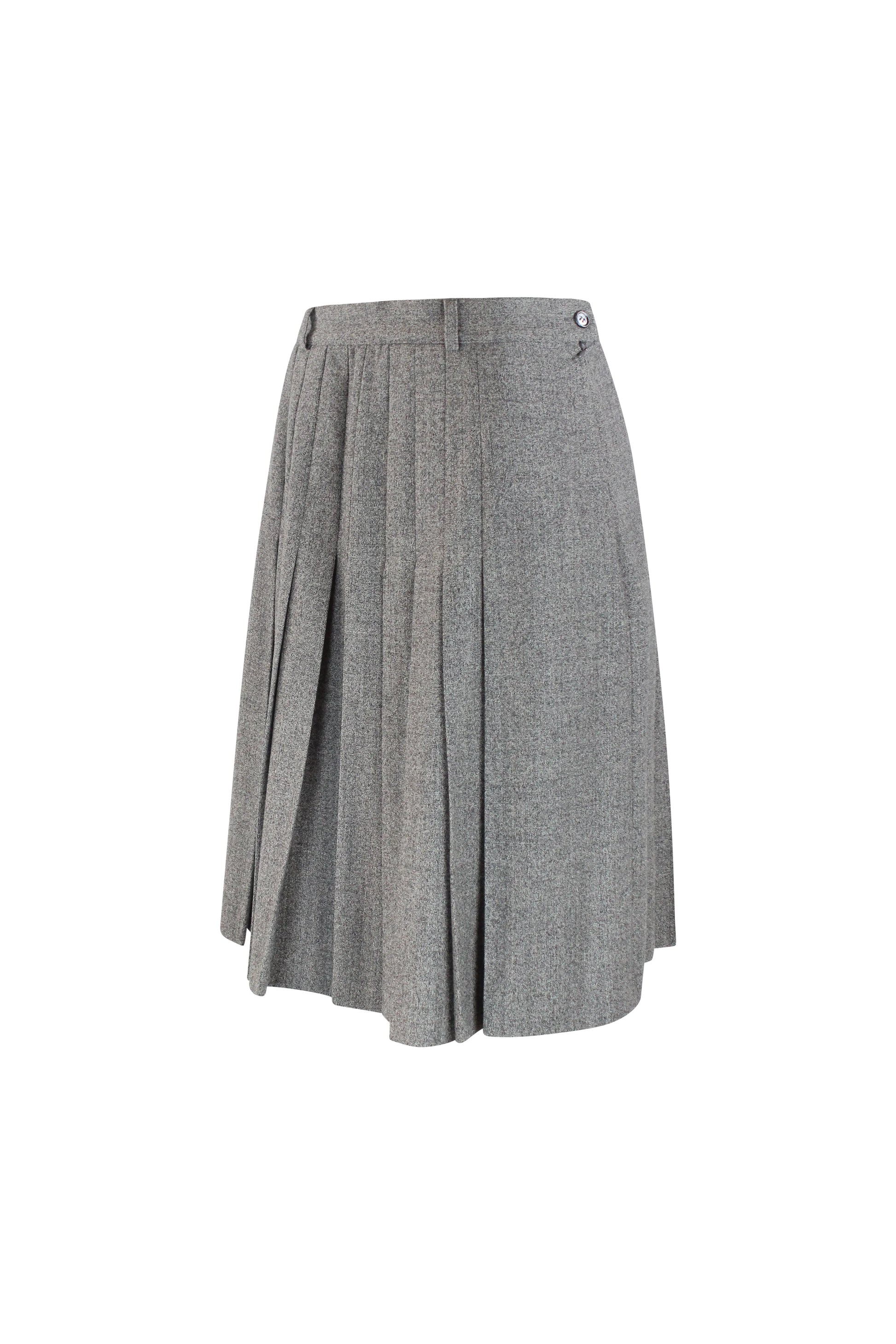 Grey Wool Pleated Skirt with High Waist