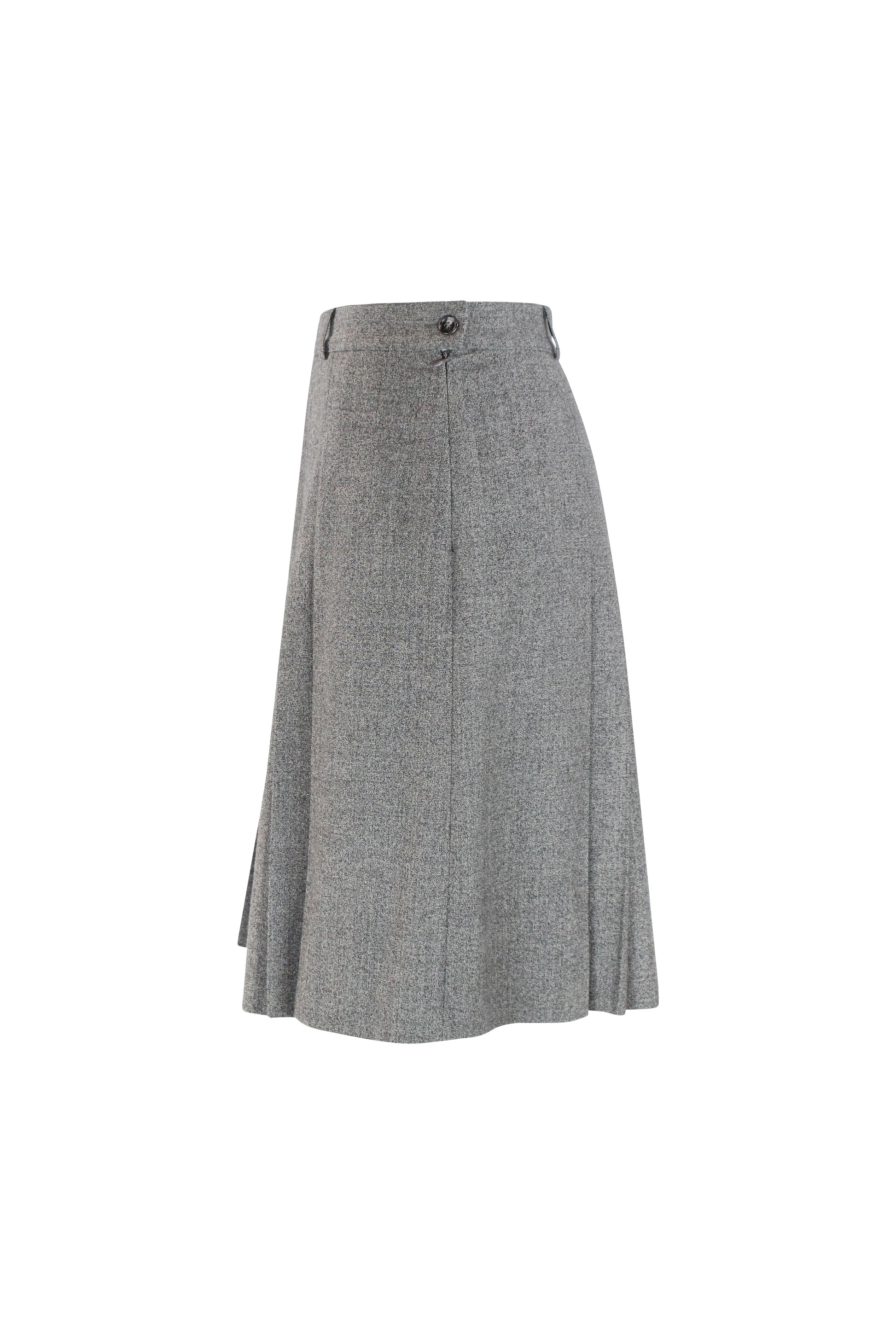 Grey Wool Pleated Skirt with High Waist
