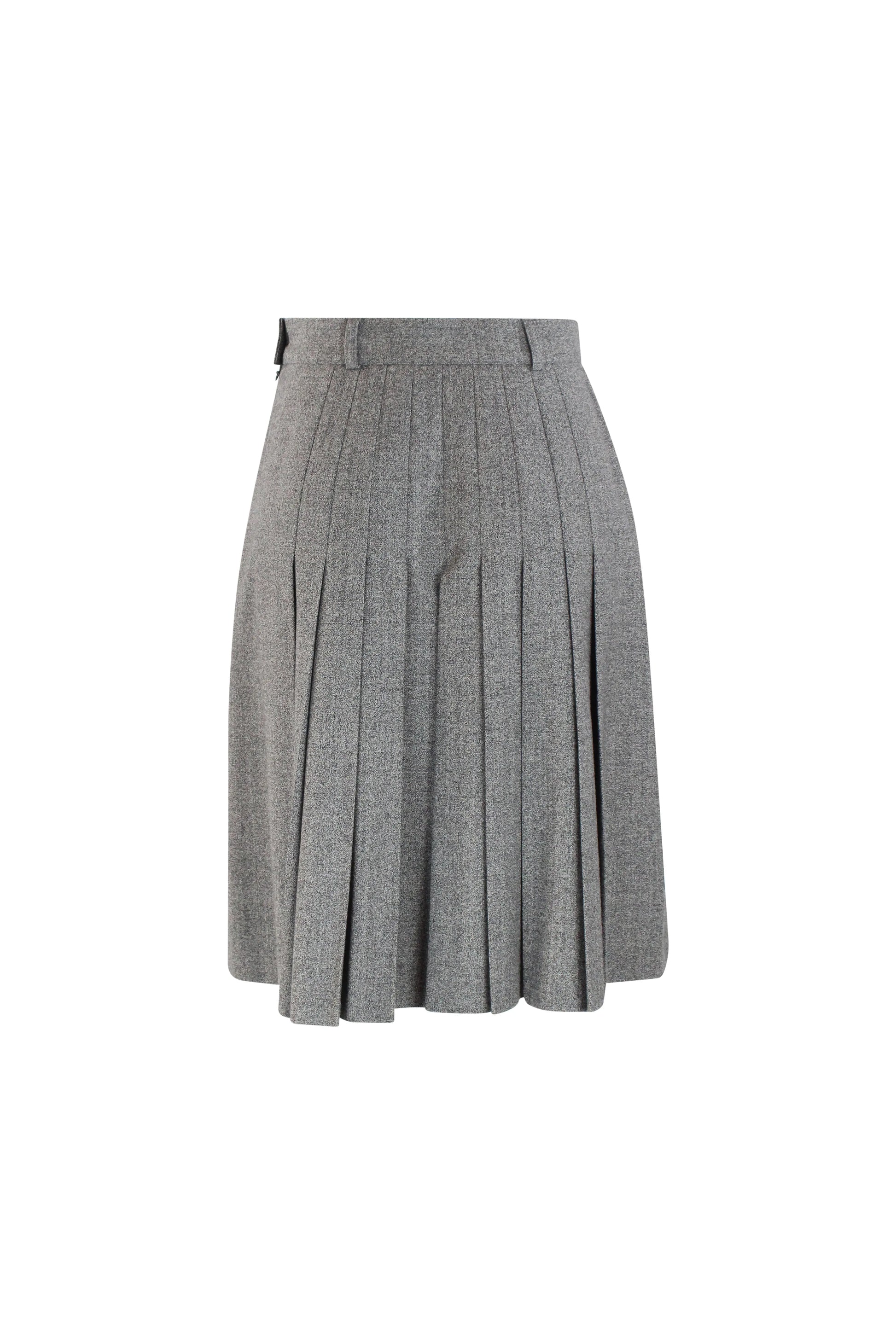 Grey Wool Pleated Skirt with High Waist