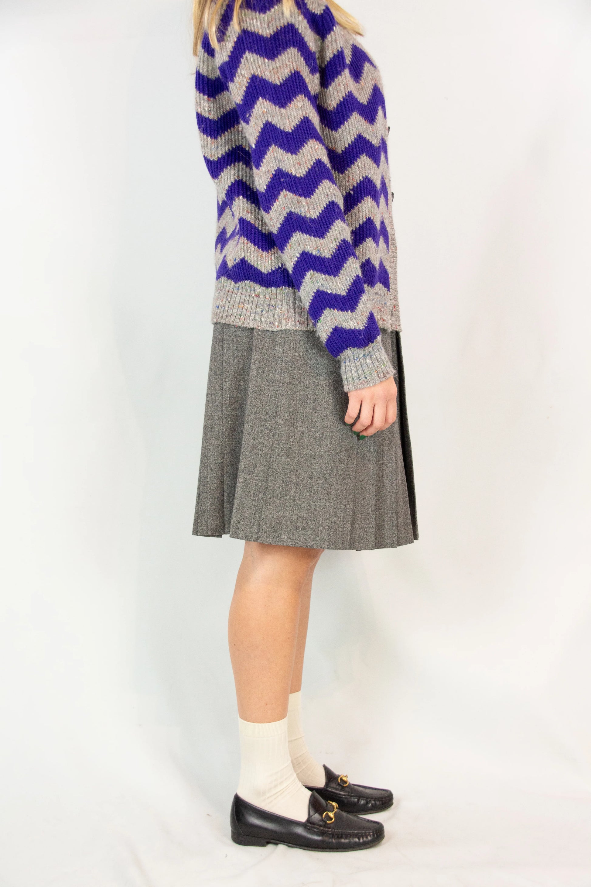 Grey Wool Pleated Skirt with High Waist