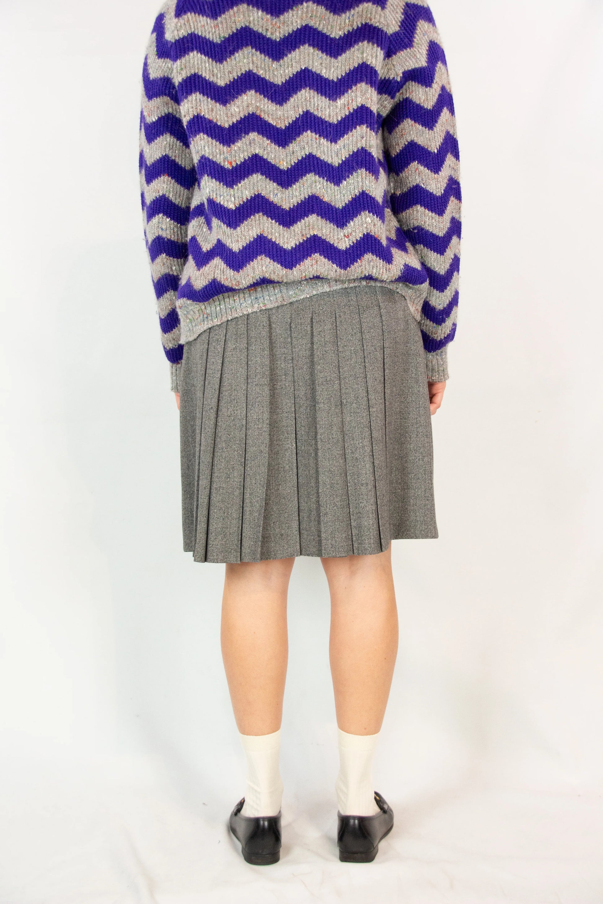 Grey Wool Pleated Skirt with High Waist