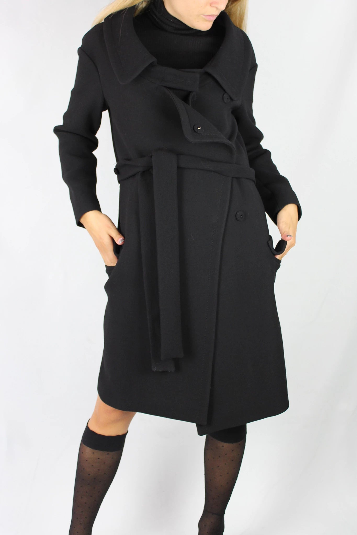Black Wool Coat with Wide Collar FW2009