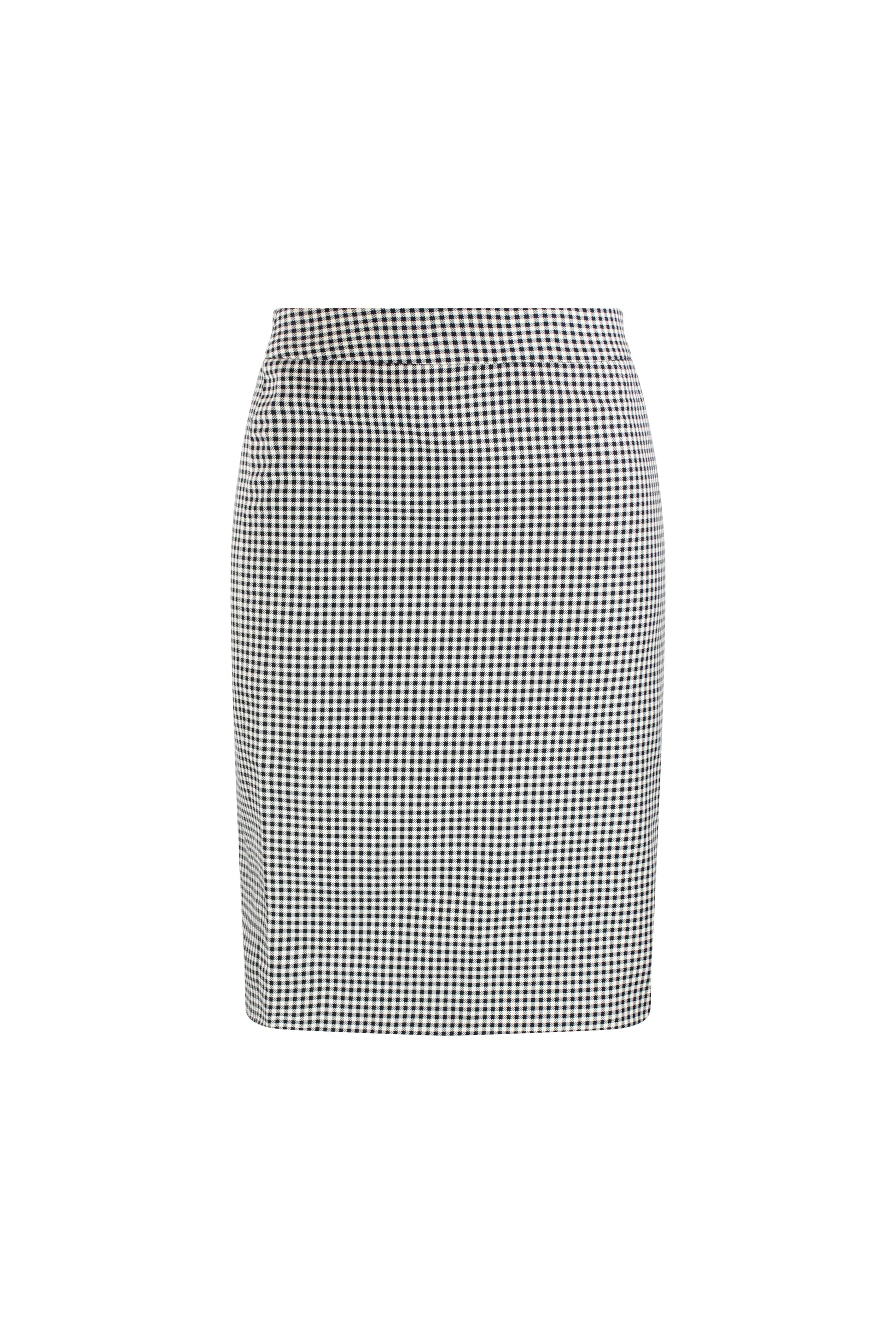 Black and white micro-check pencil skirt