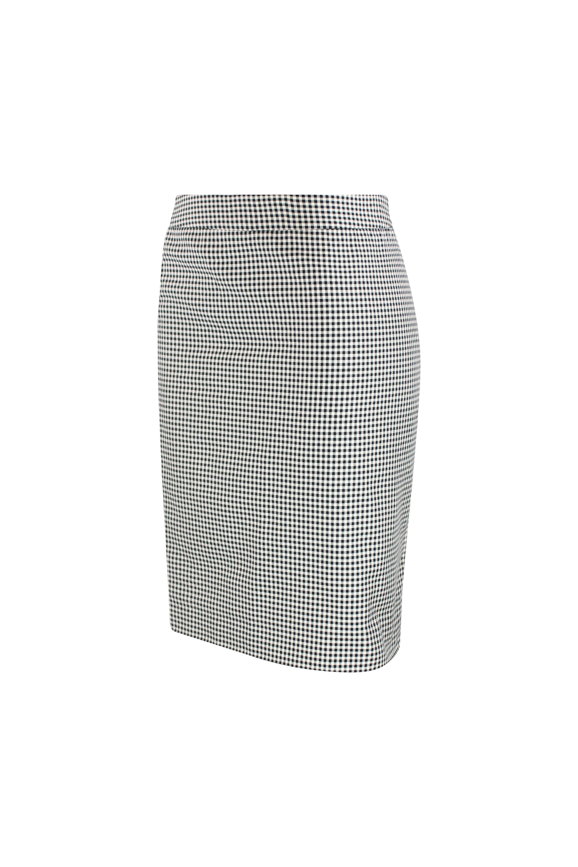Black and white micro-check pencil skirt