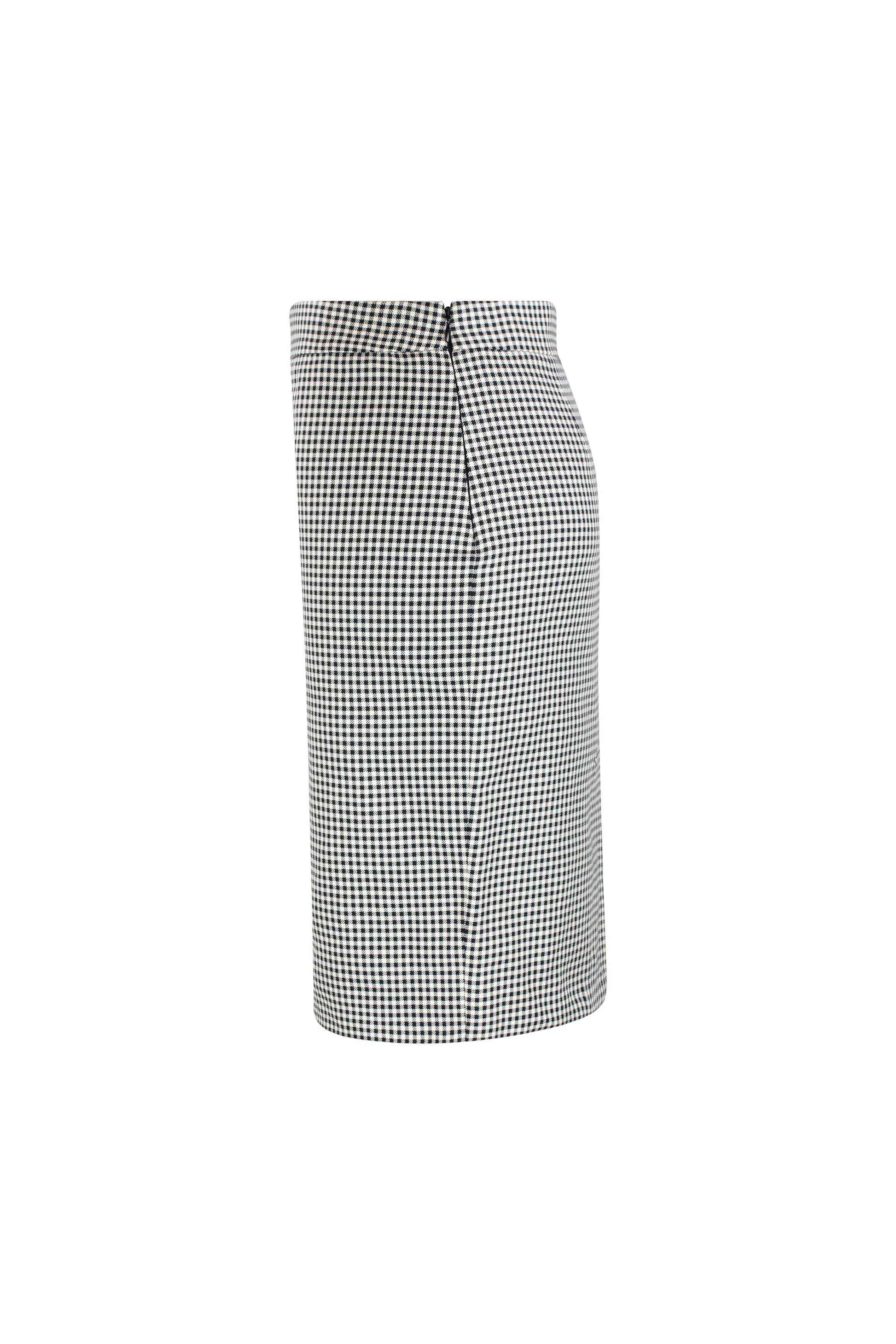 Black and white micro-check pencil skirt