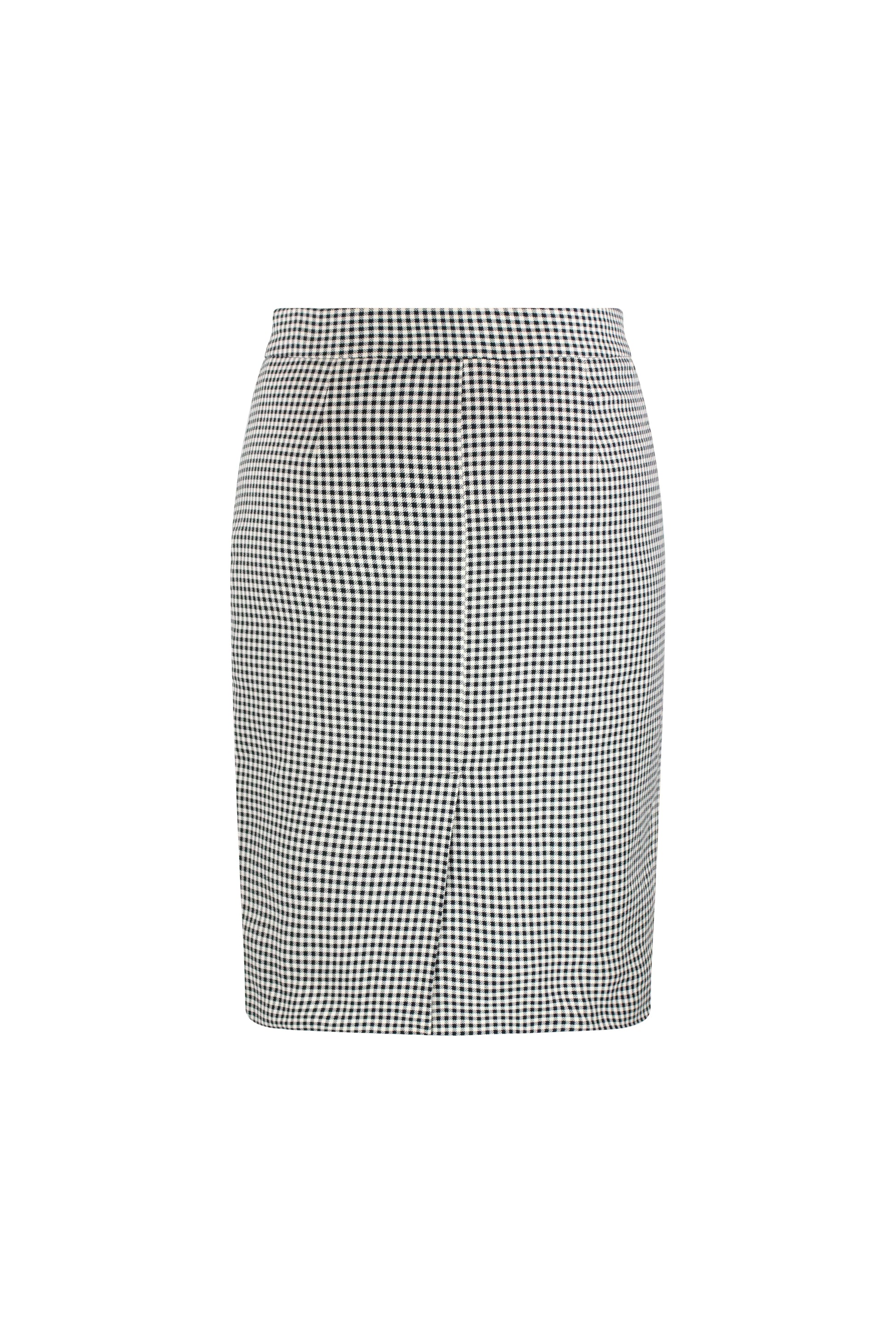 Black and white micro-check pencil skirt