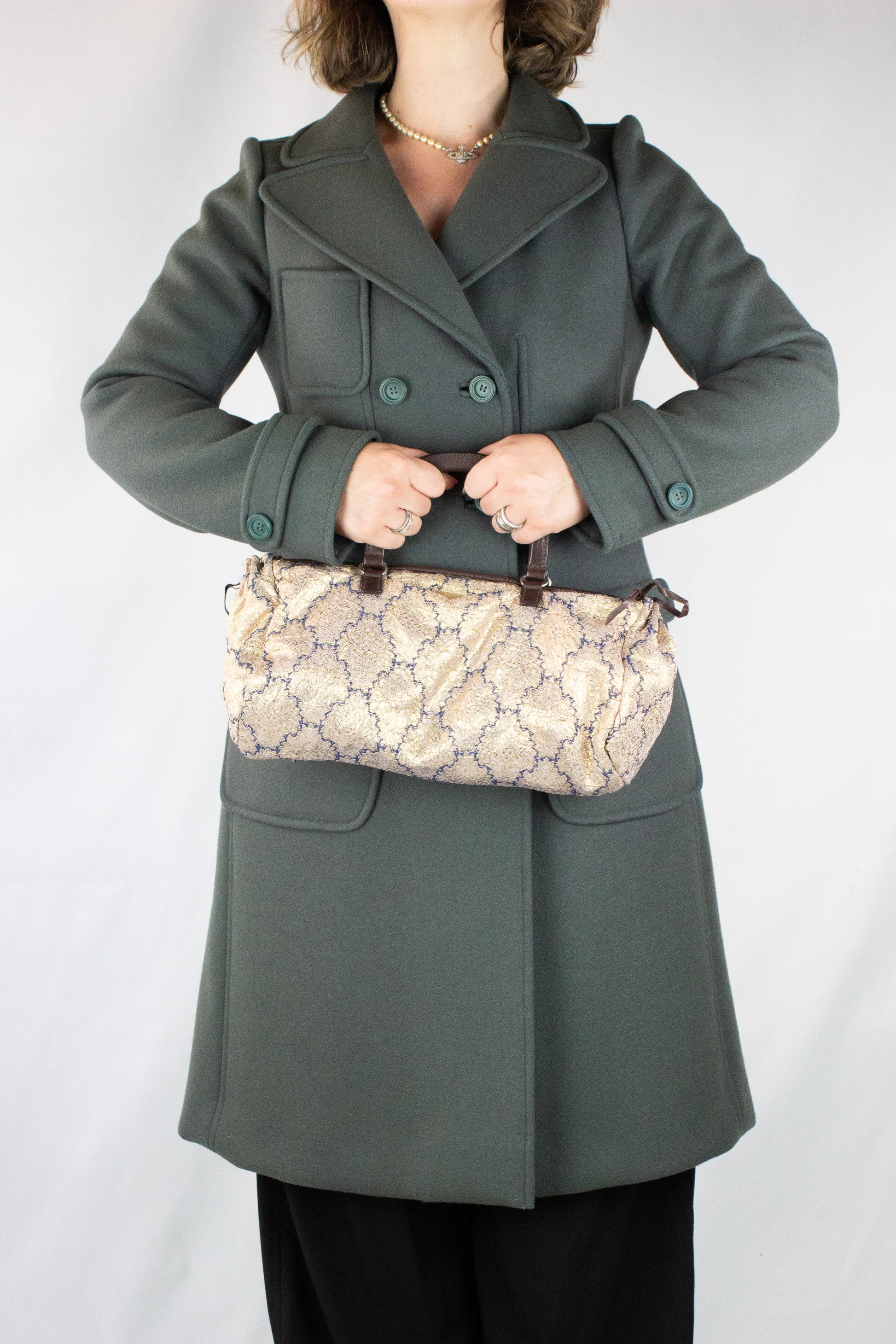 Golden canvas tile print handbag SS2002