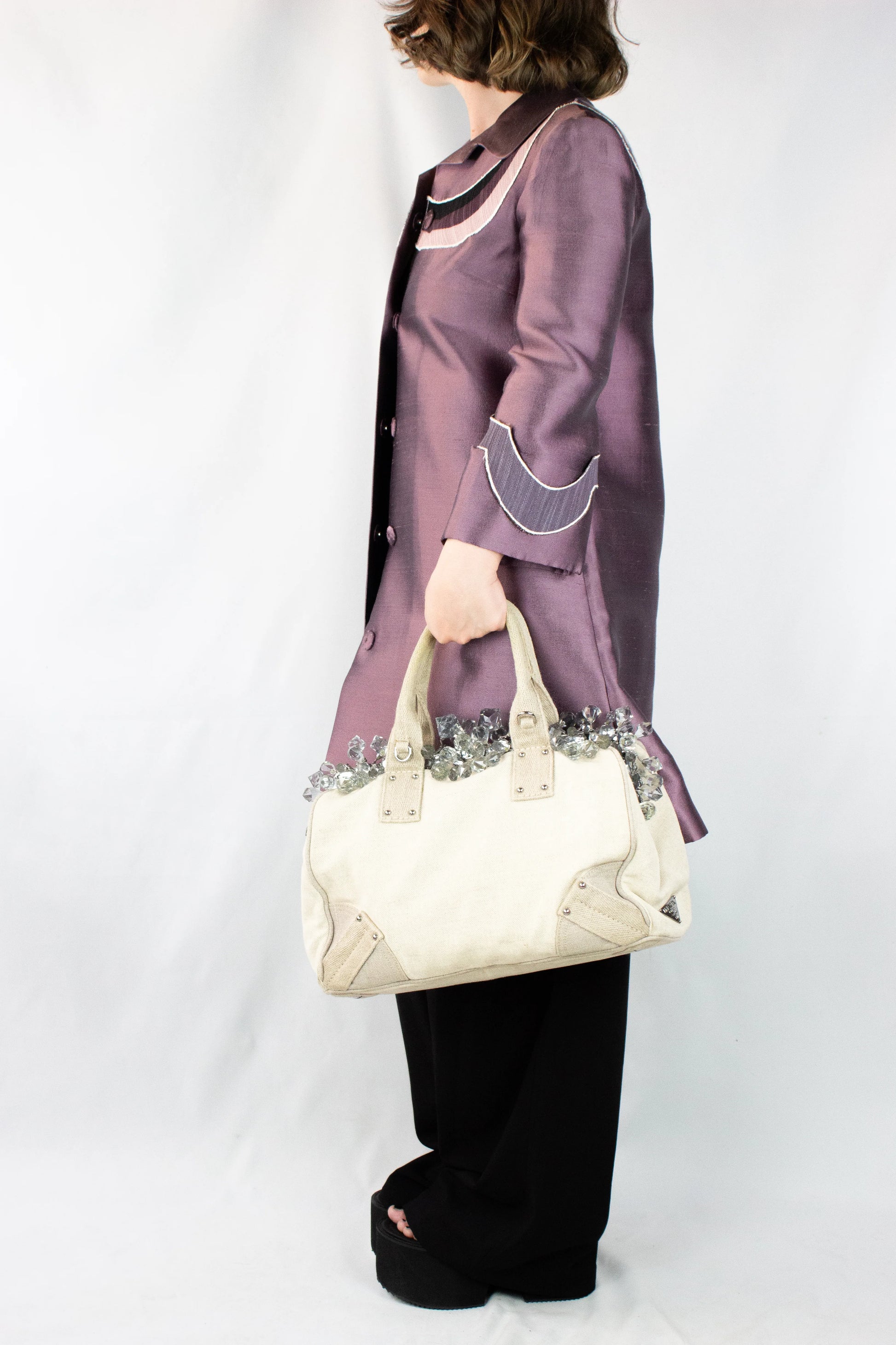 Natural canvas handbag with crystals SS2010