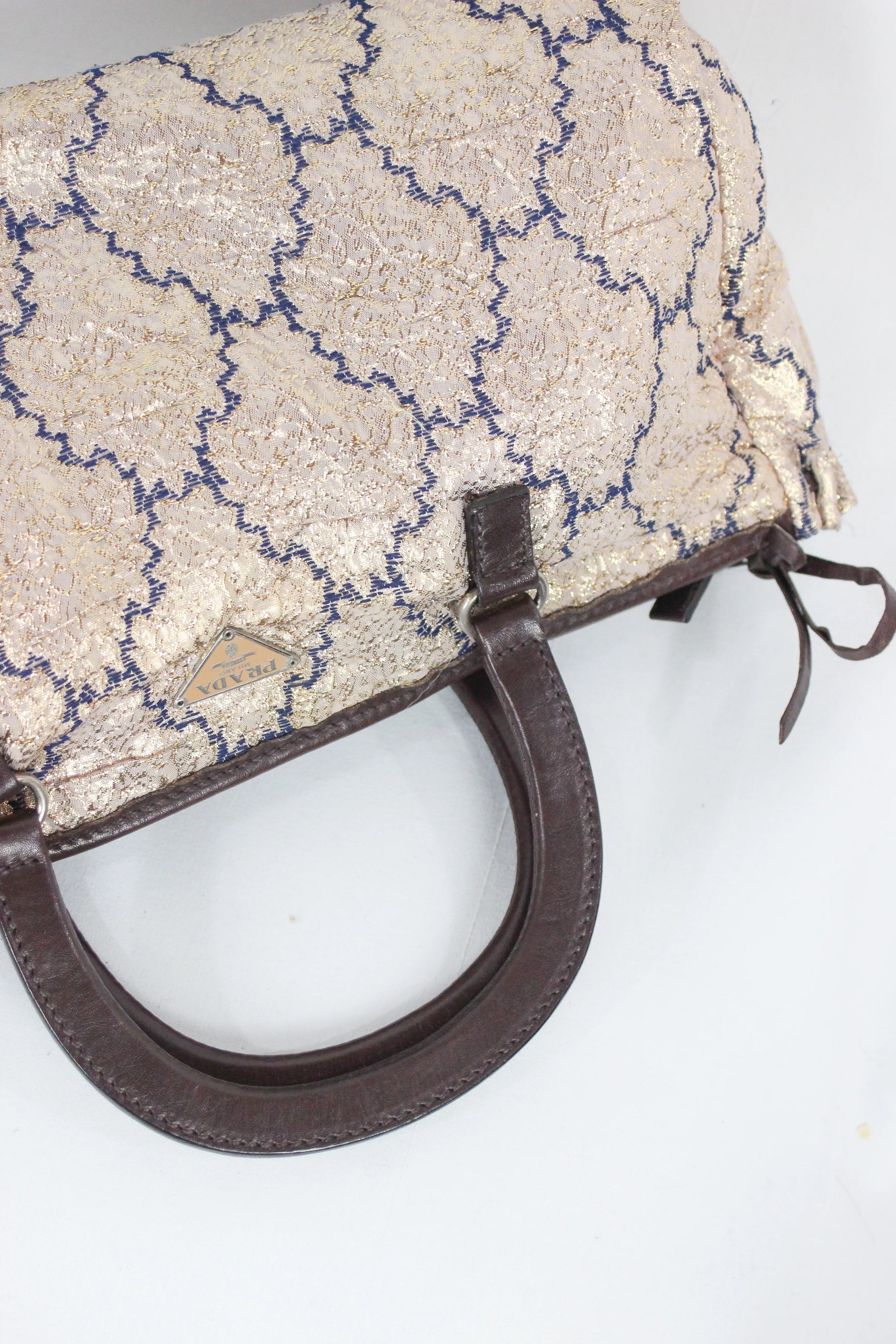 Golden canvas tile print handbag SS2002
