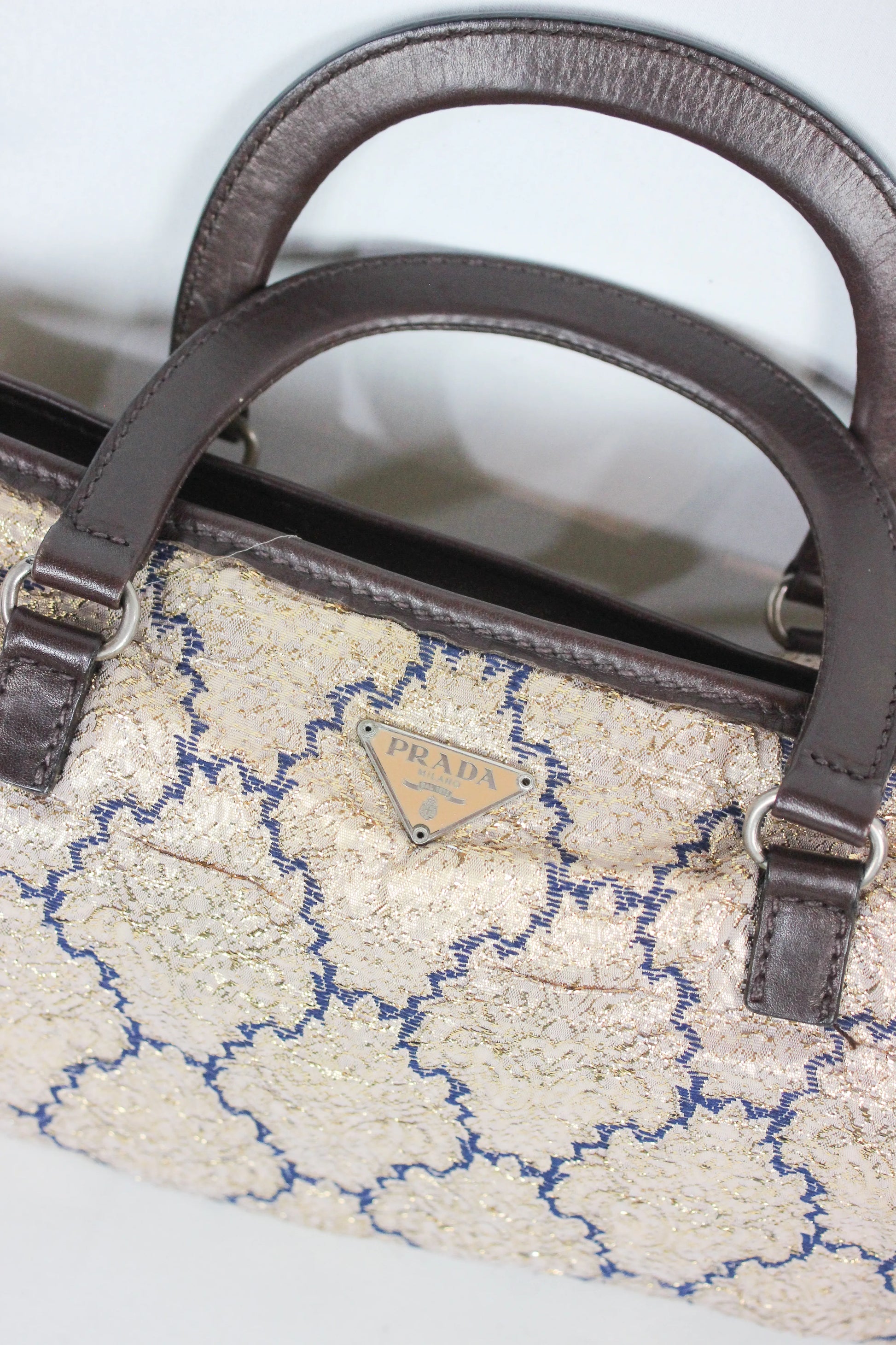 Golden canvas tile print handbag SS2002