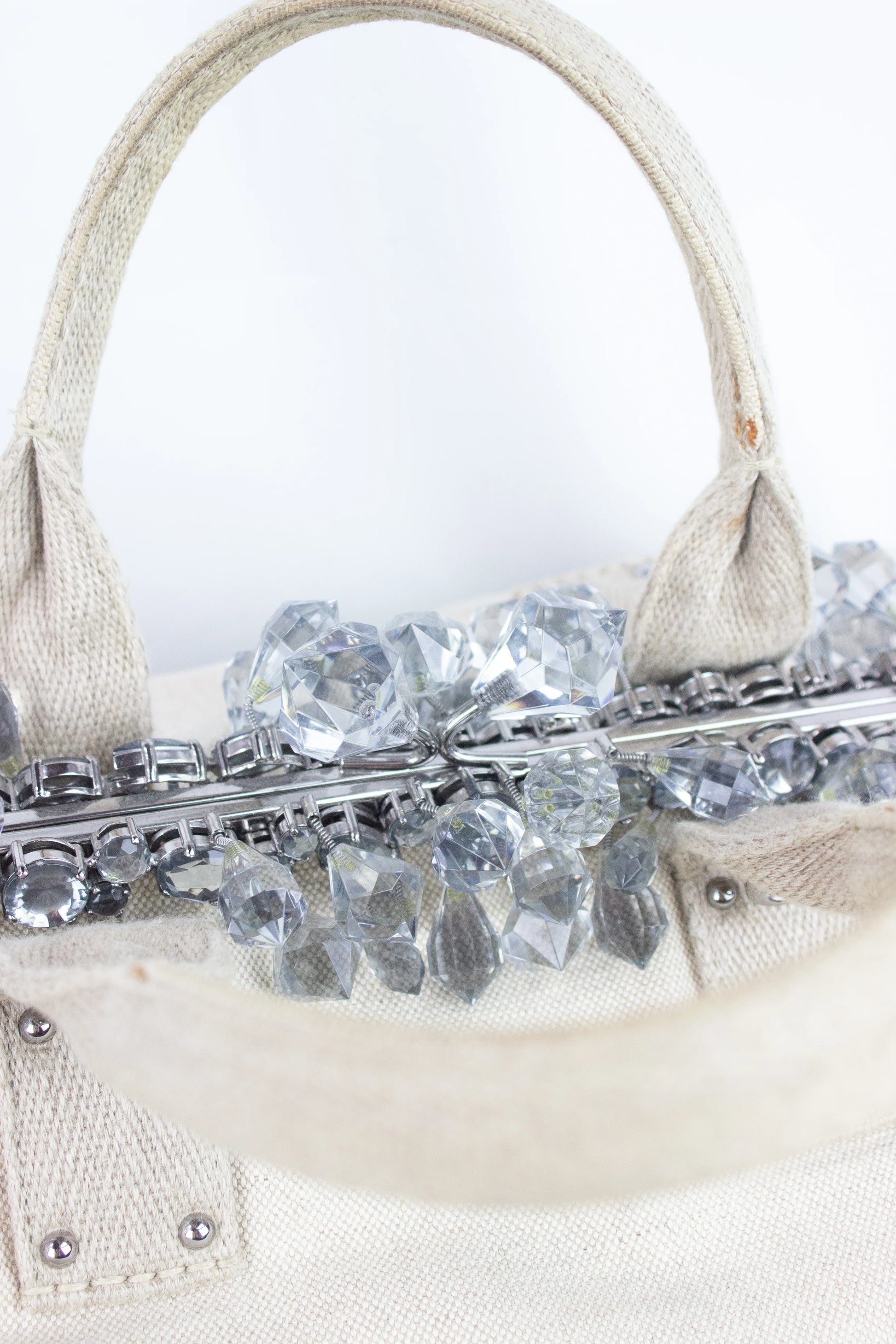 Natural canvas handbag with crystals SS2010
