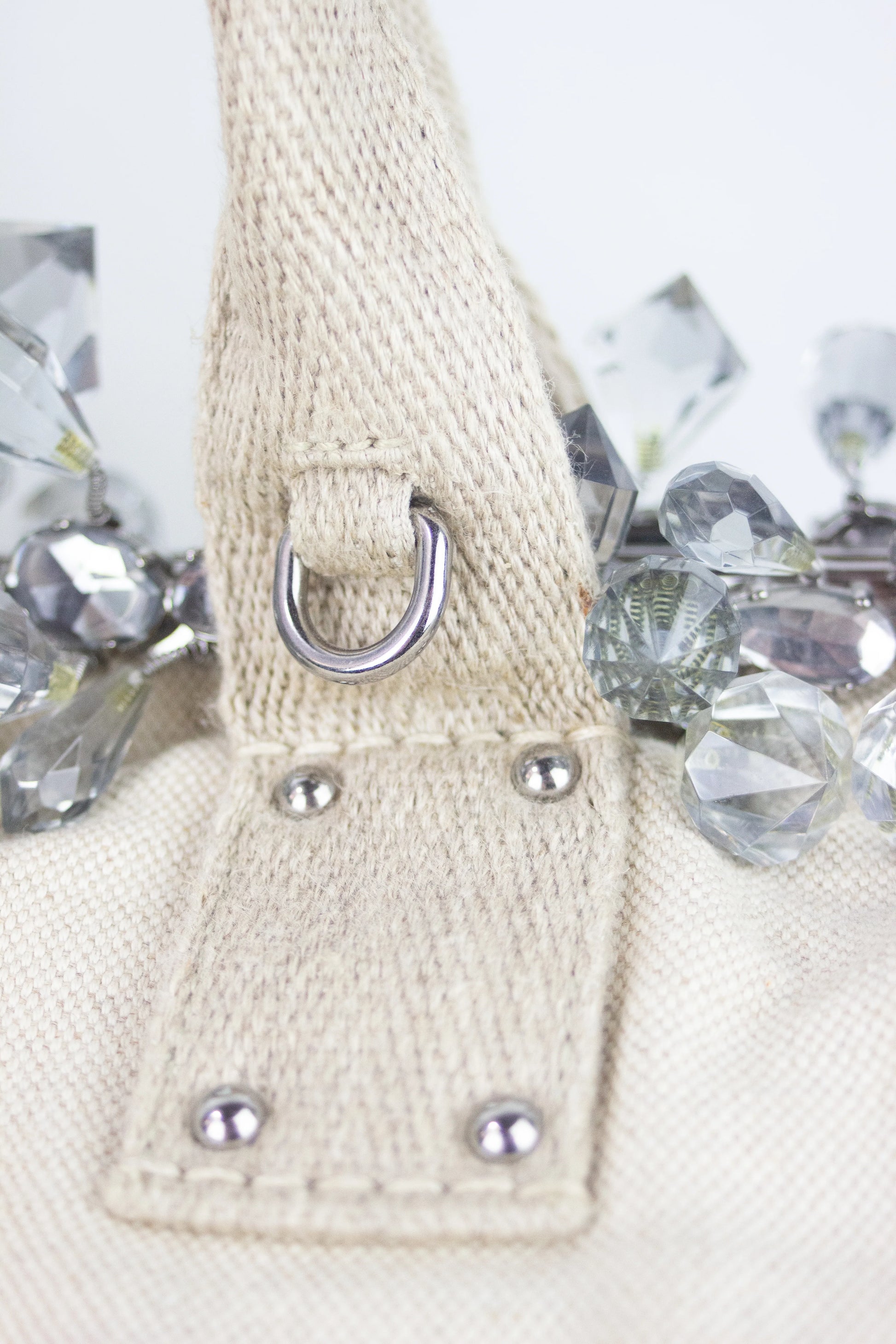 Natural canvas handbag with crystals SS2010