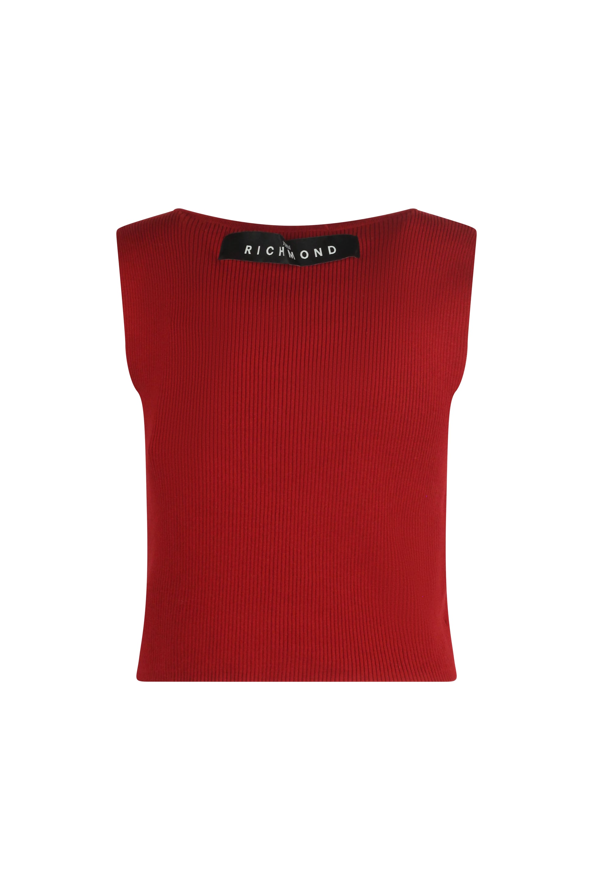 Red Ribbed Sleeveless V-Neck Top