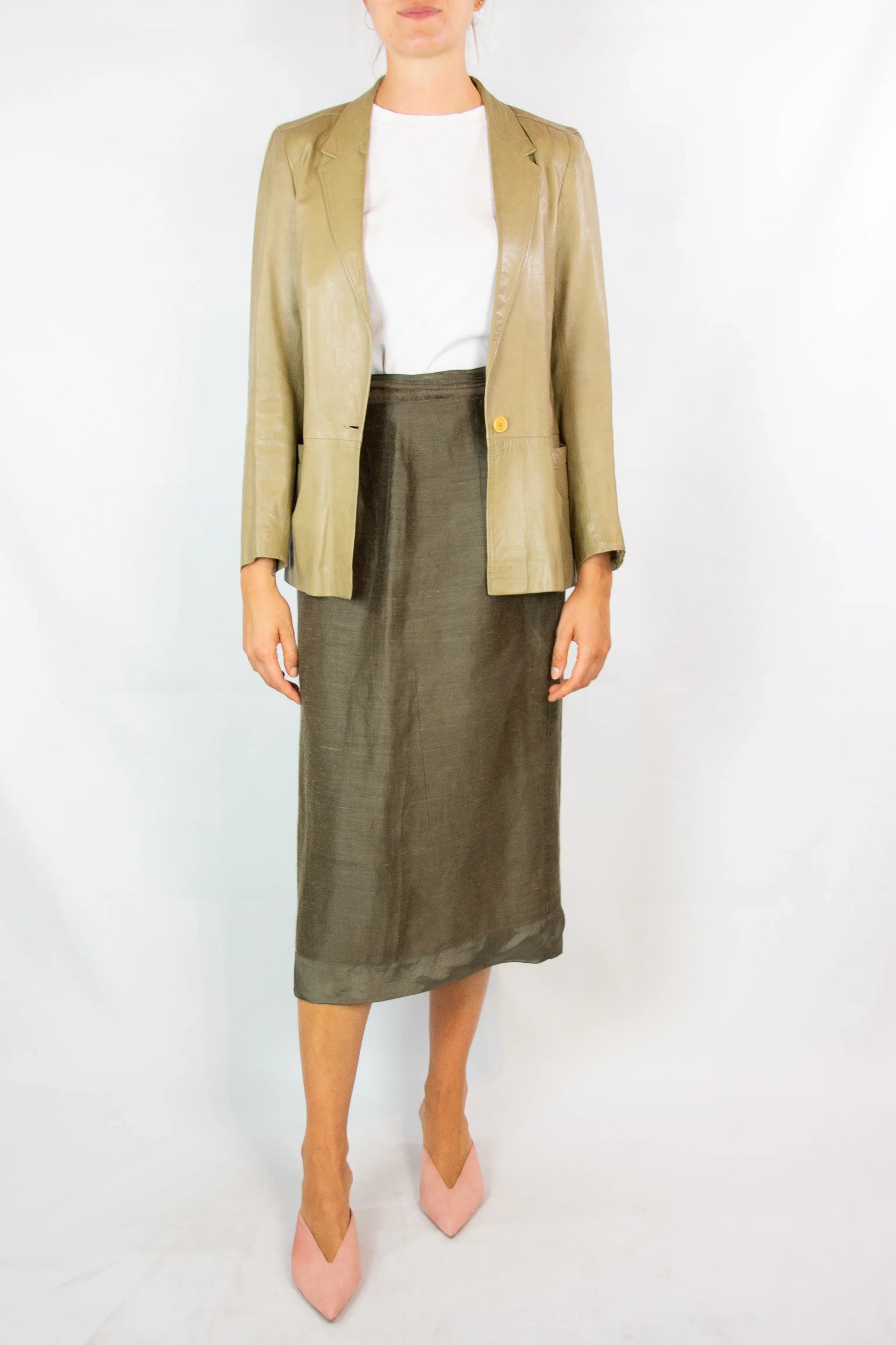 Beige Leather Blazer