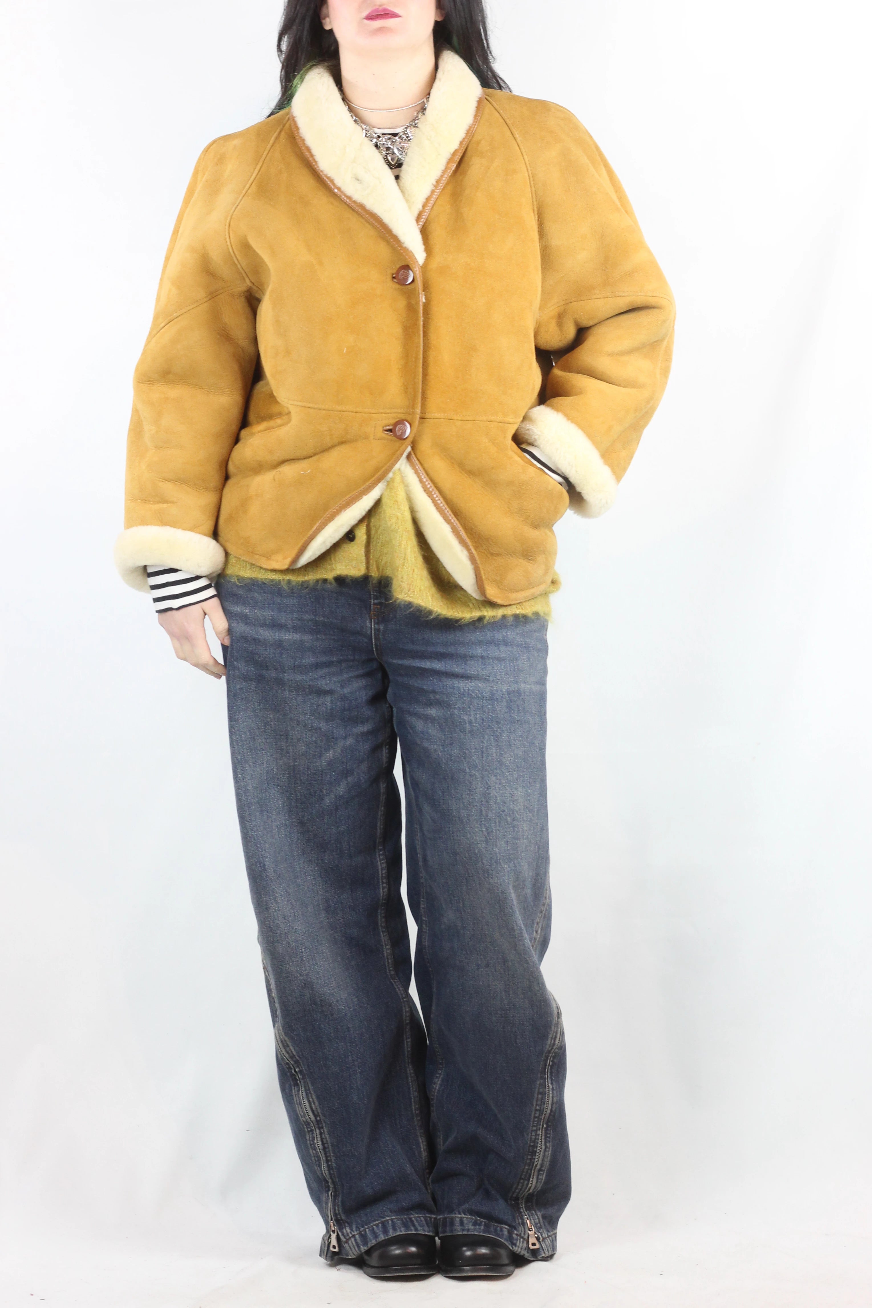 Mustard Shearling Jacket with Cream Mouton Lining – MALISTO