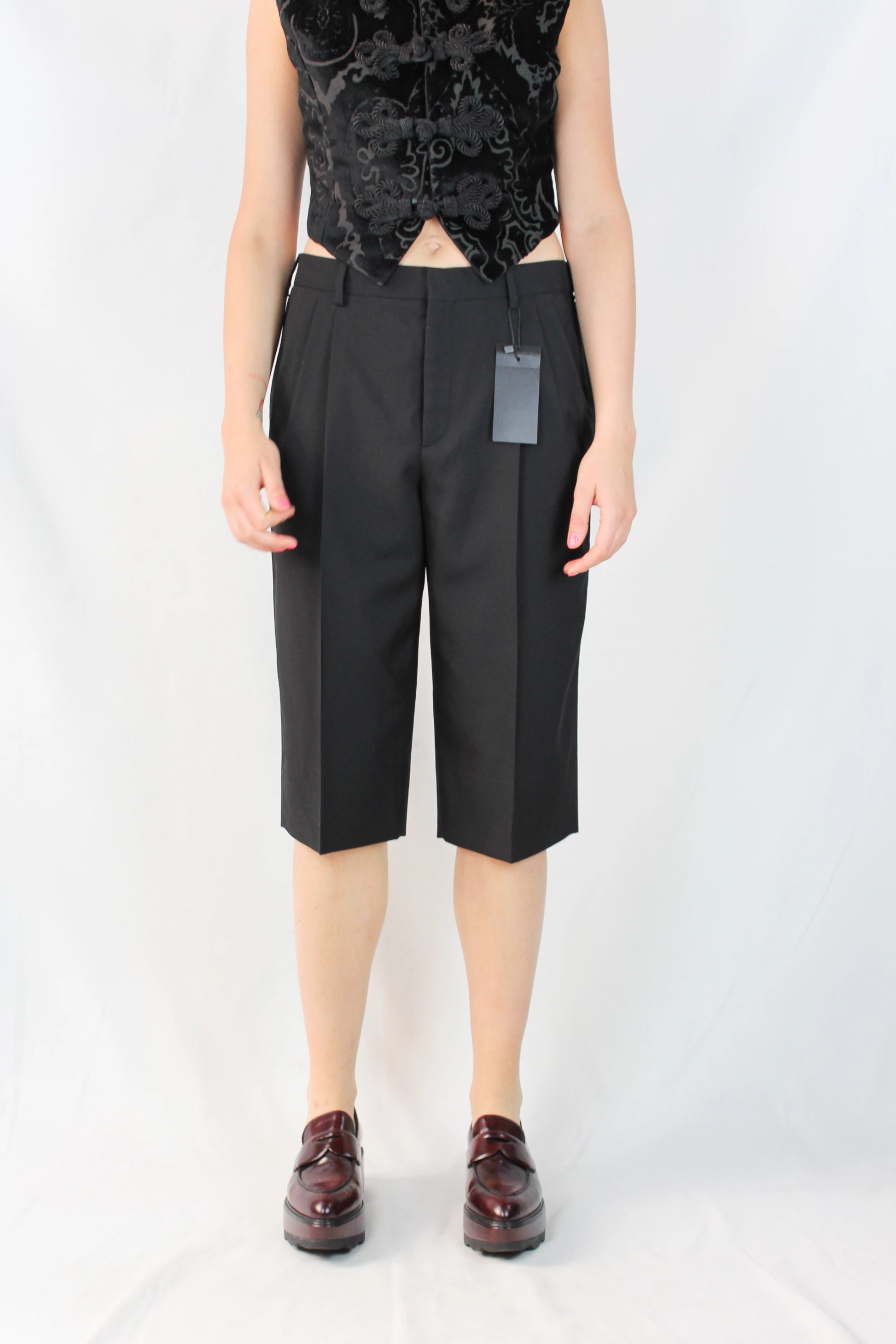Black Wool Knee-Length Bermuda Shorts