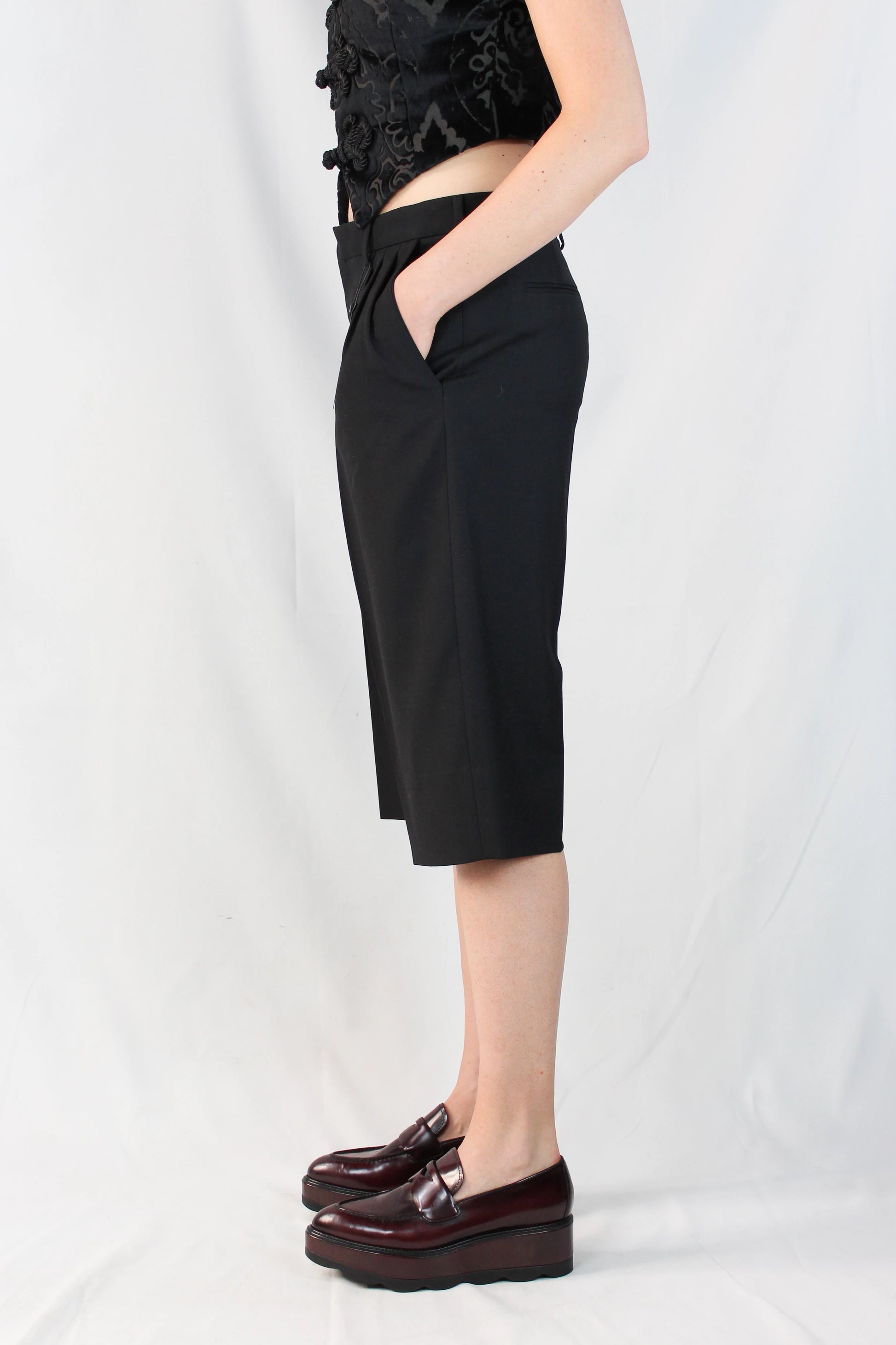 Black Wool Knee-Length Bermuda Shorts