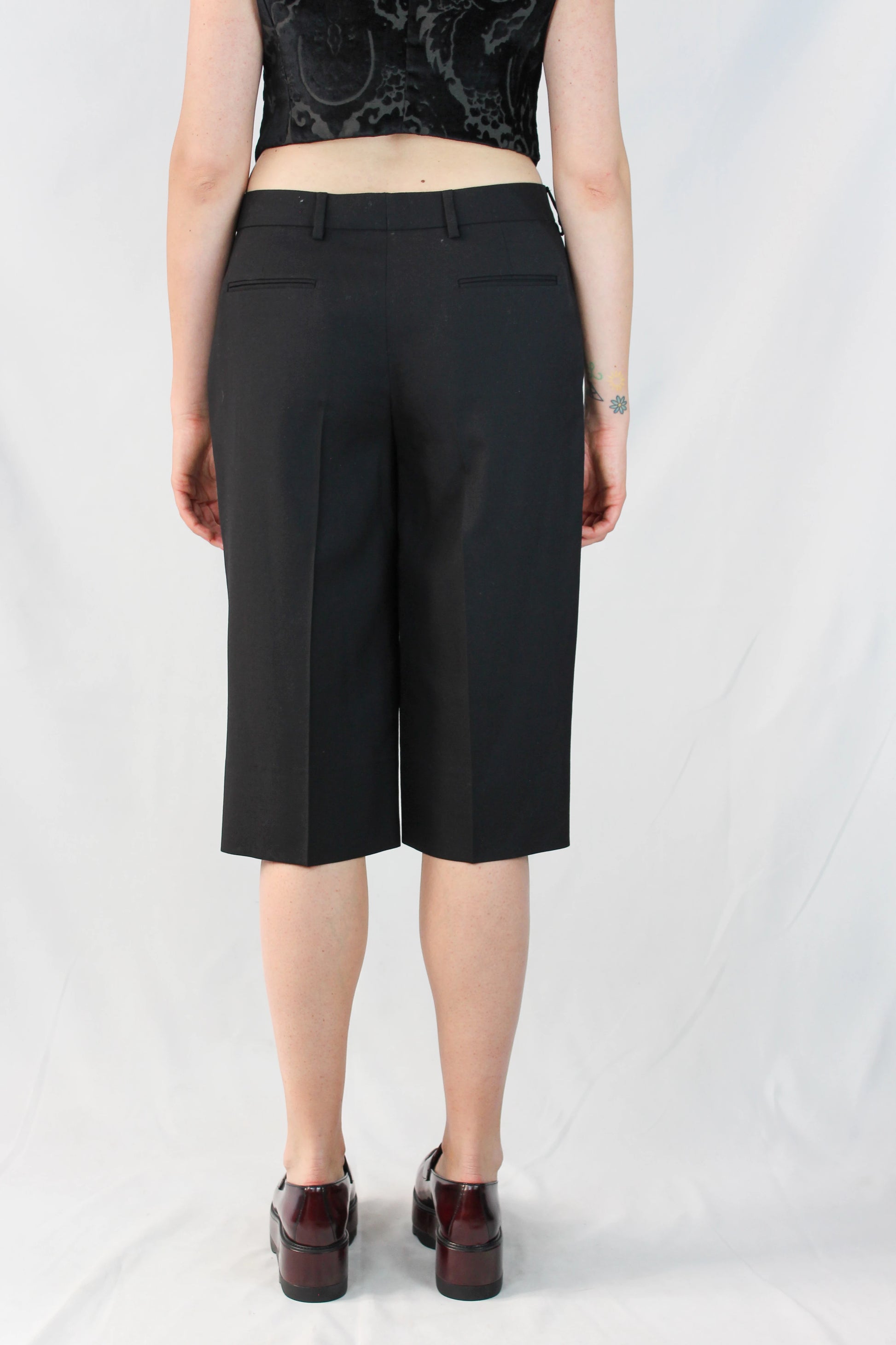 Black Wool Knee-Length Bermuda Shorts