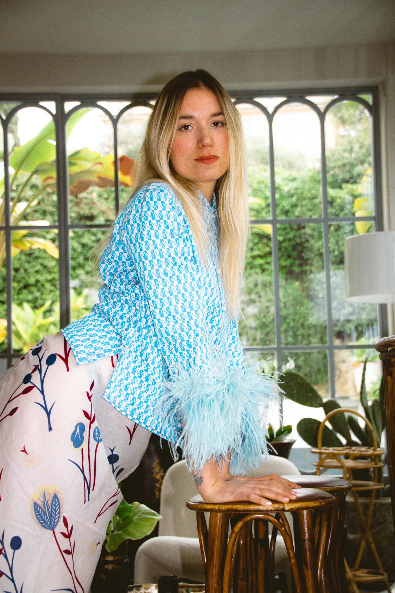 Patterned shirt with feathers SS2017