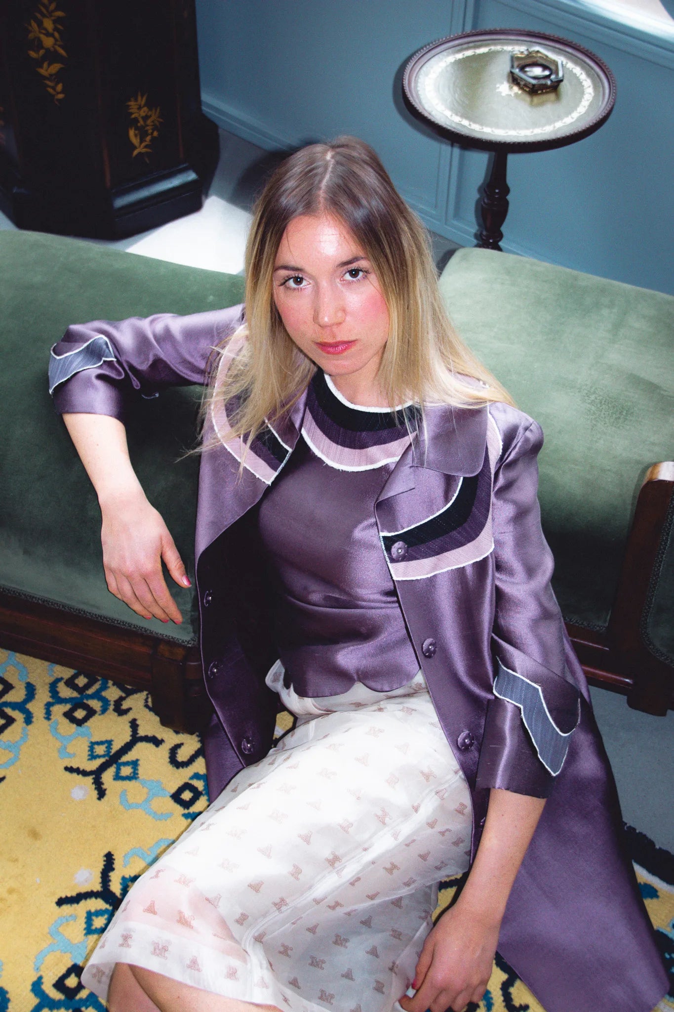 Purple Silk Coat with Scalloped Embroidered Shoulders SS2005
