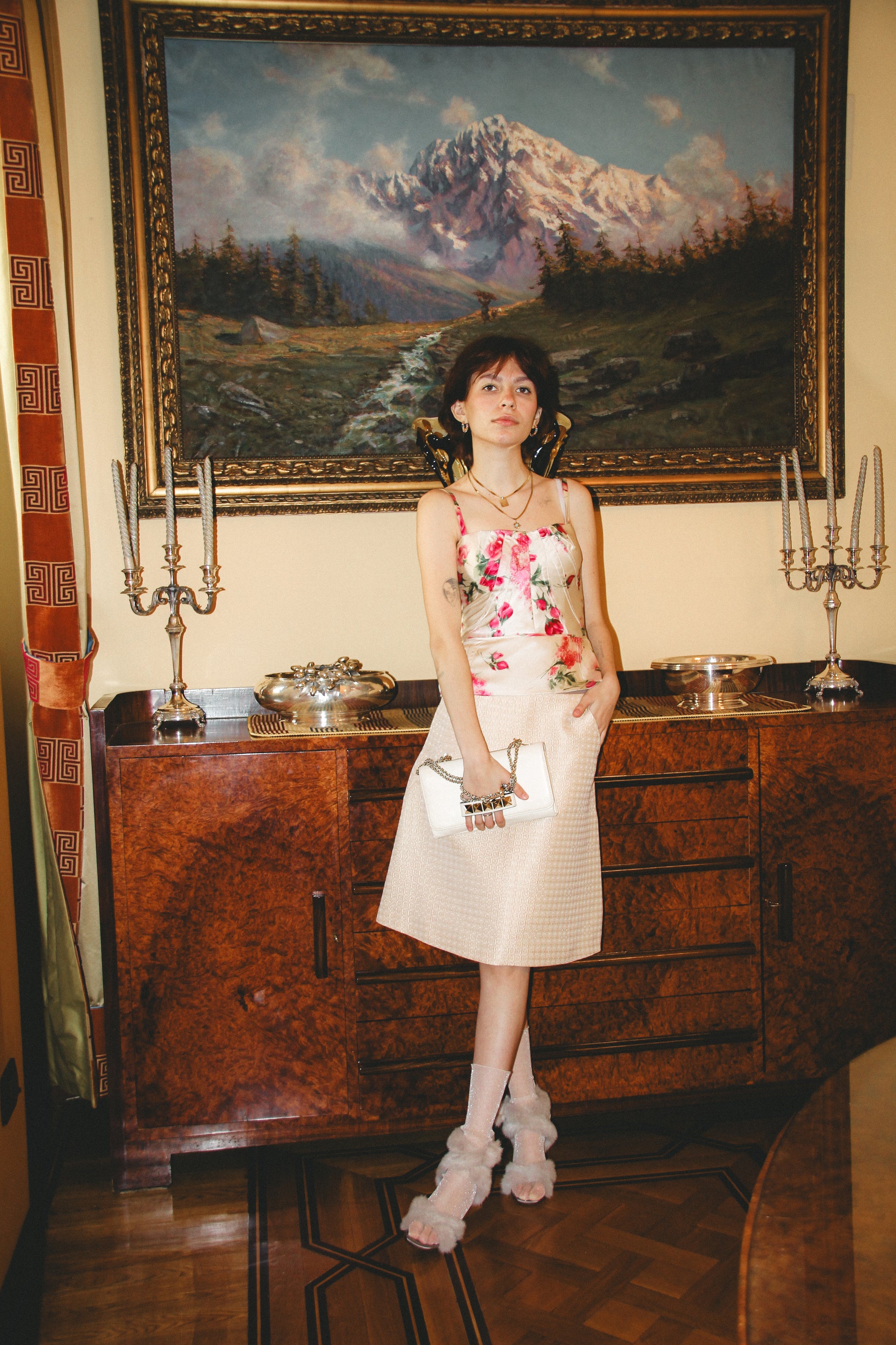 Floral A-Line Skirt in Silk and Cotton