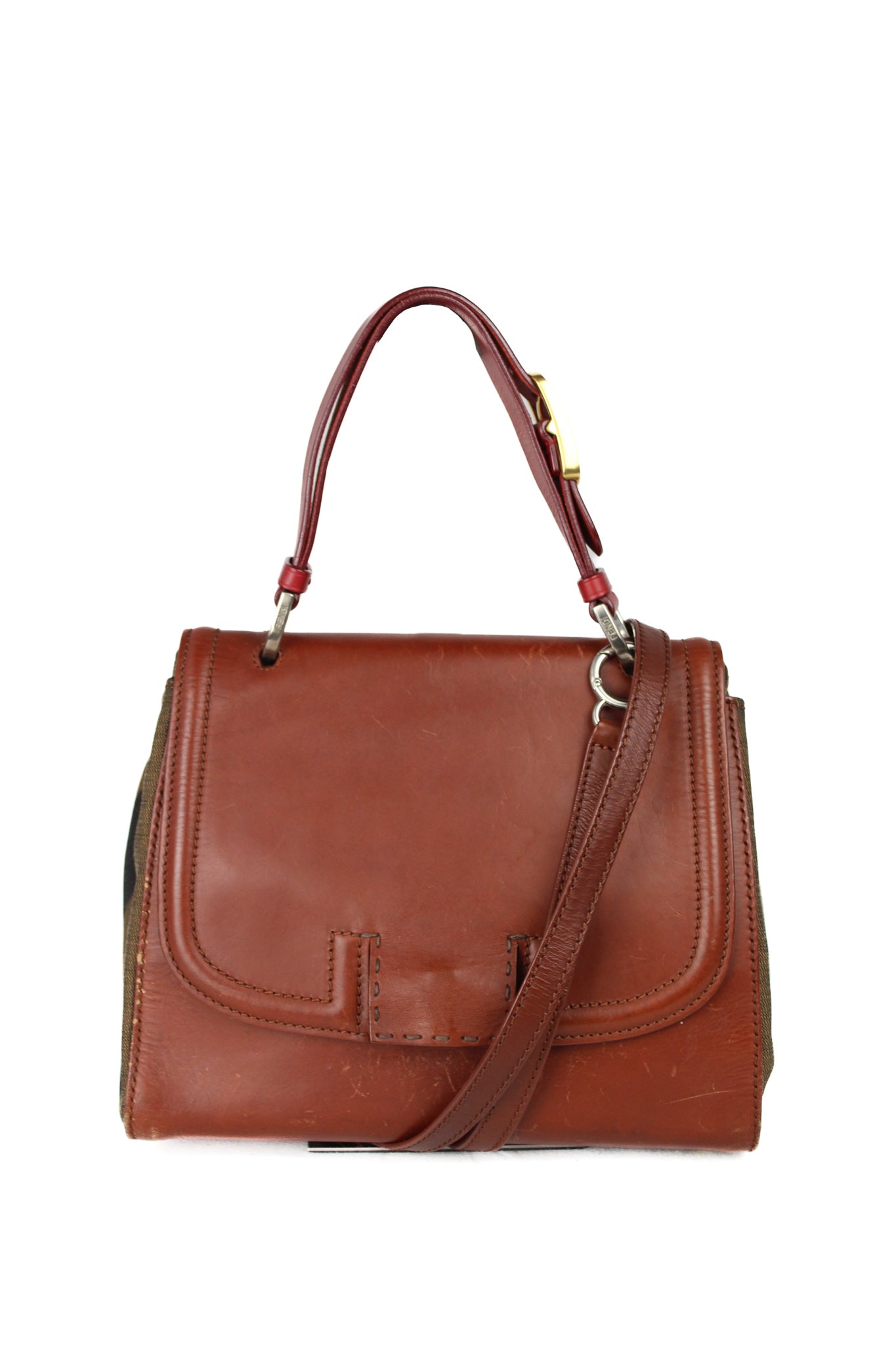 Silvana in striped canvas and tan leather