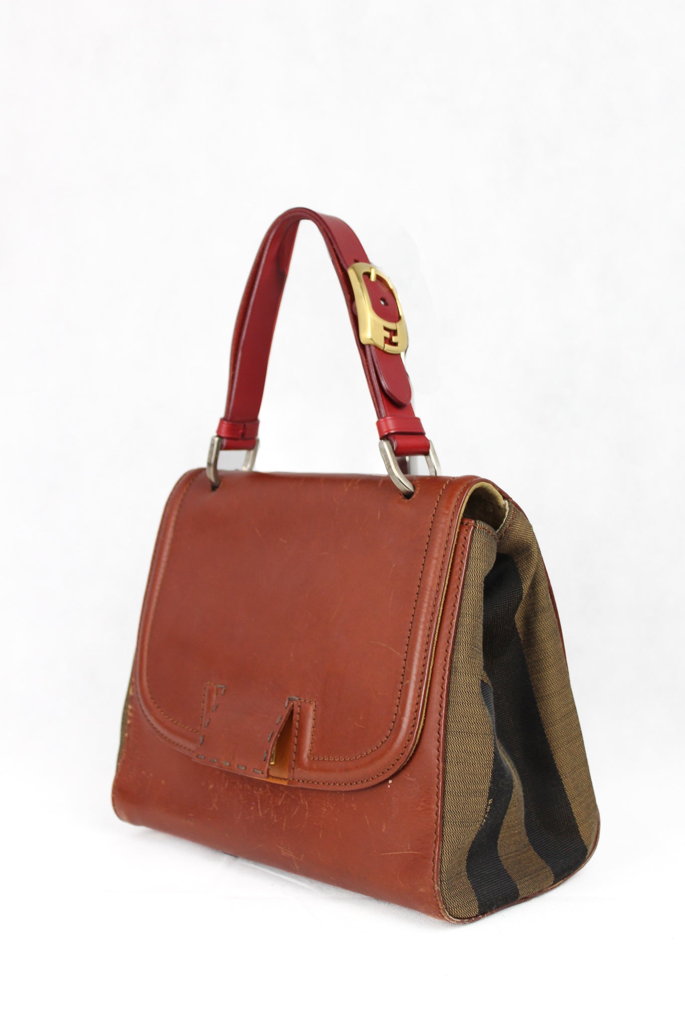 Silvana in striped canvas and tan leather